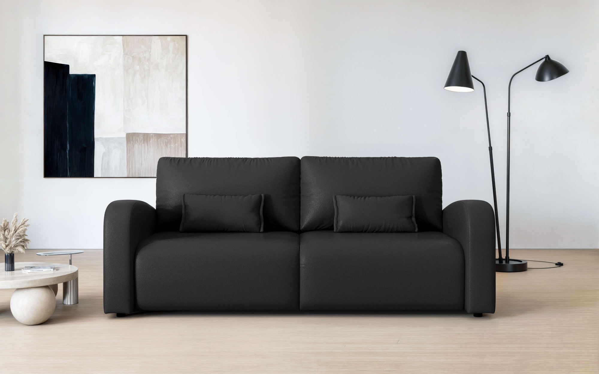 OTTO home 3-Sitzer "JIGGS wahlweise Schlafsofa mit Bettkasten, Maße B/H/T: 228/96/110 cm" Sofa mit Wellenunterfederung, enthält 2 Rückenkissen und 2 Zierkissen