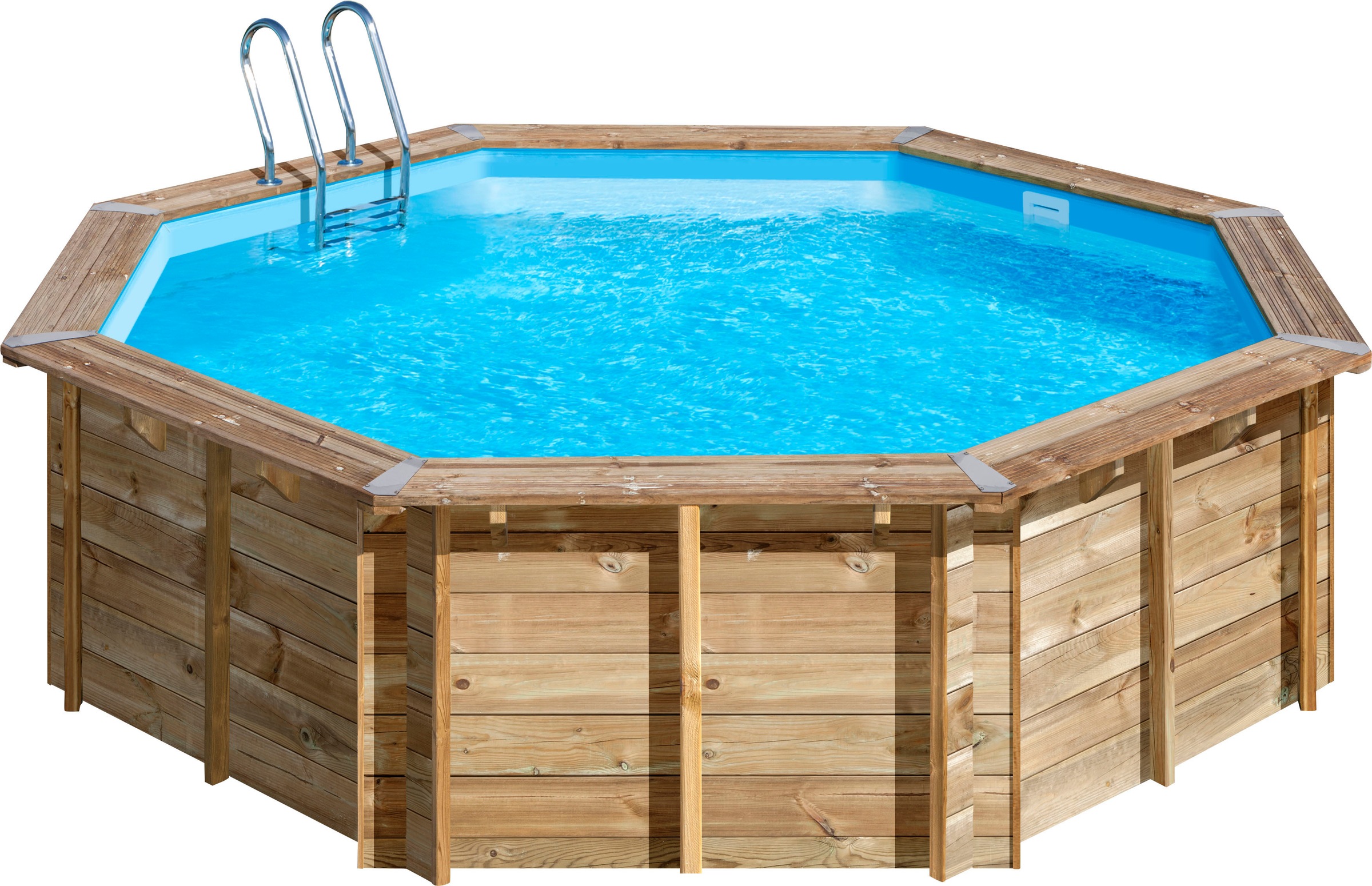 Gre Achteckpool »VIOLETTE 2 mit Edelstahlleiter«, (Set, 8 tlg.), Kiefernholz, ØxH: 500x127 cm
