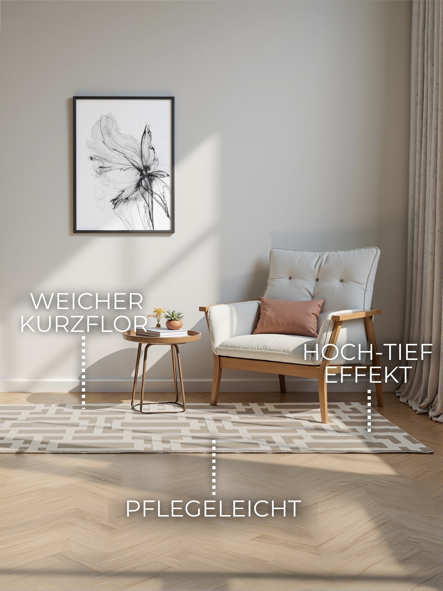 ELLE DECORATION Designteppich »Onyx«, rechteckig, 9 mm Höhe, Wohnzimmer, Schlafzimmer, Läufer, Hoch-Tief Effekt, Flur, Glanz