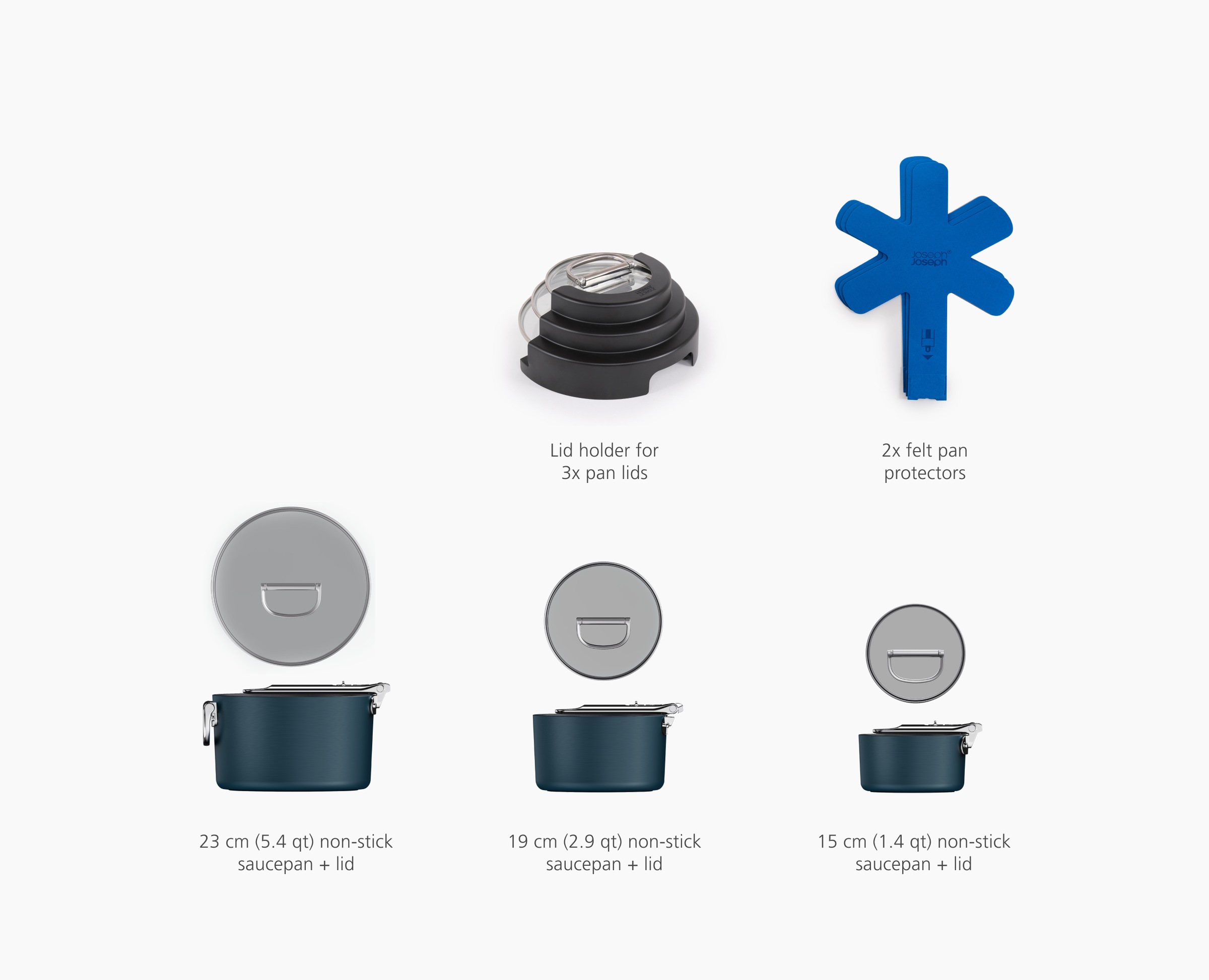 Joseph Joseph Topf-Set »Space Stack 3-tlg. Antihaft-Kochgeschirrset mit Deckelhalter« Set, 3 tlg. Aluminium