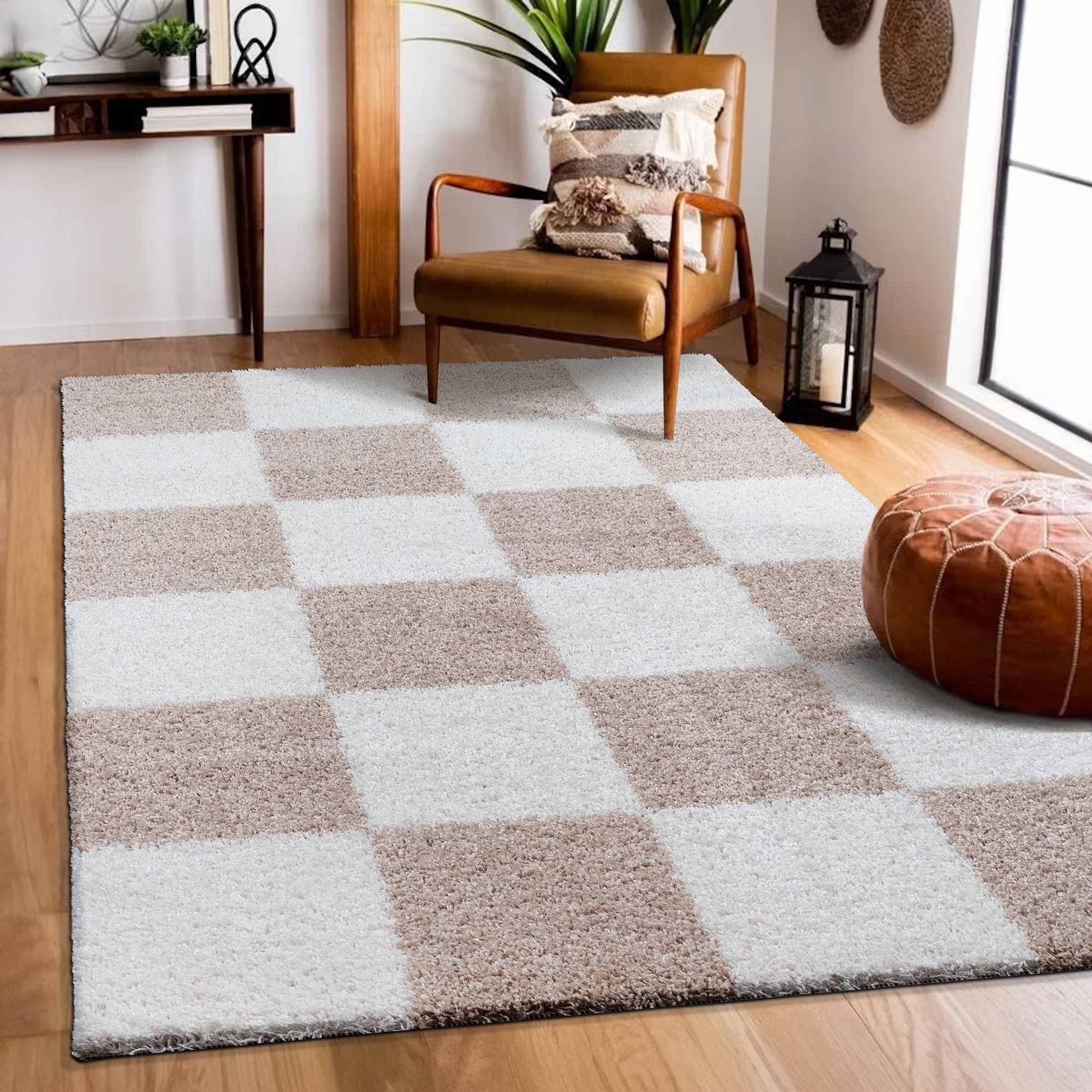 Sanat "Milano 1250, auch als Läufer und in Rund" rechteckig 30 mm Höhe Hochflor, Shaggy, Karo, Wohnzimmer, Schlafzimmer