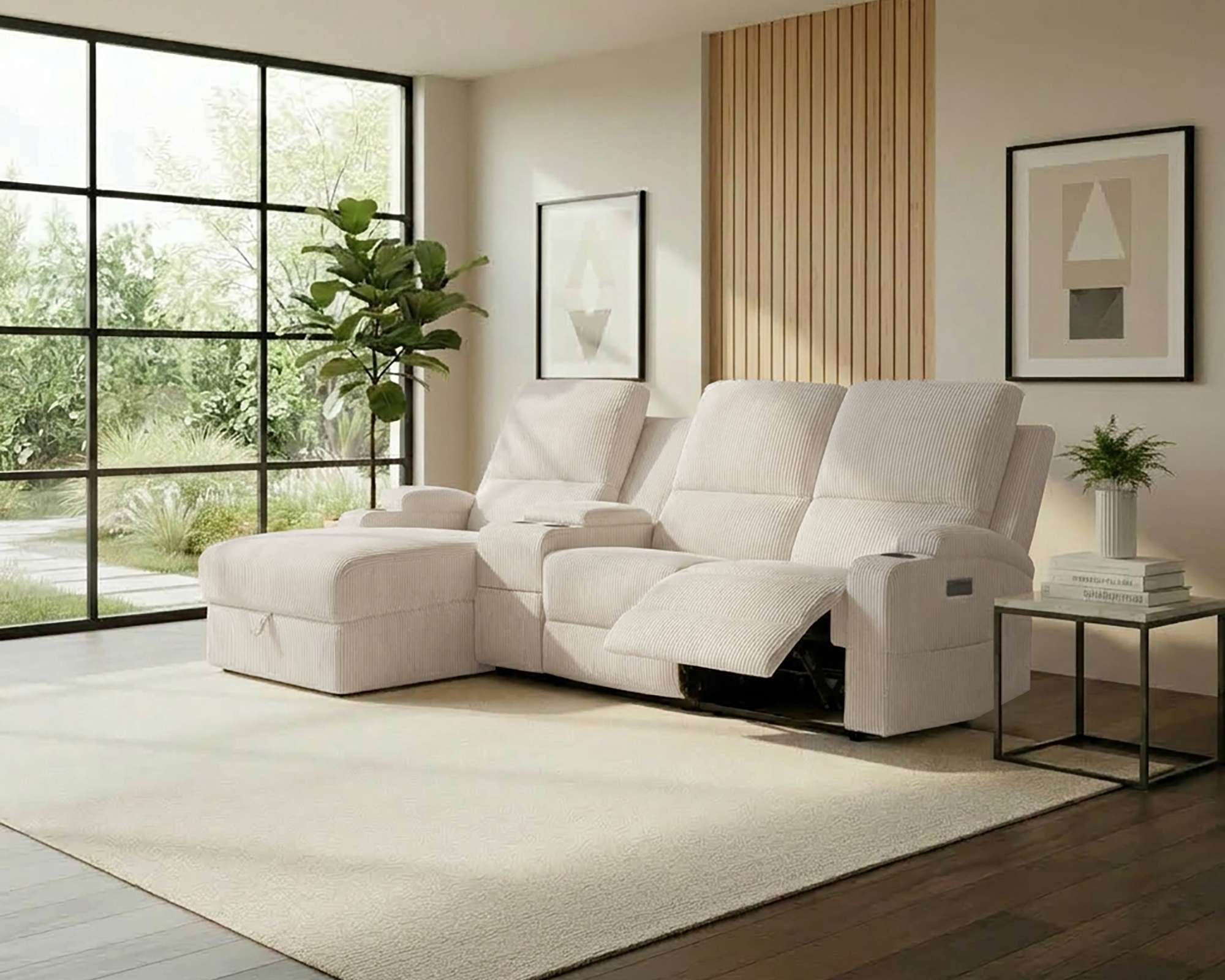 OTTO home Ecksofa "NAPORI Cord, Multimediasofa, 3er Kinosessel XXL, L-Form" Kinosofa, manuelle o. elektr. Relaxfunktion, Staufach, Getränkehalter