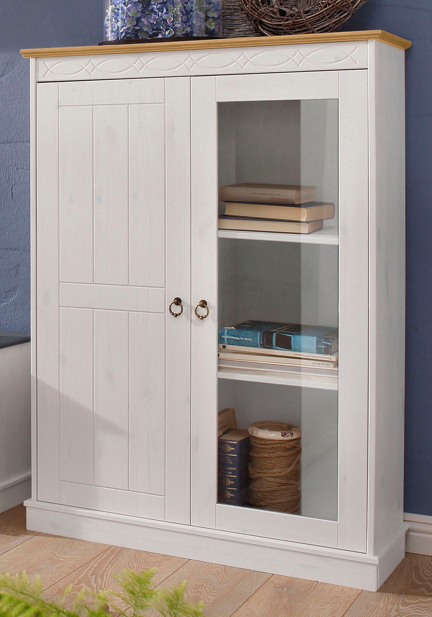 Home affaire Highboard "Indra", Vitrine, Breite 85 cm, aus massiver Kiefer günstig online kaufen
