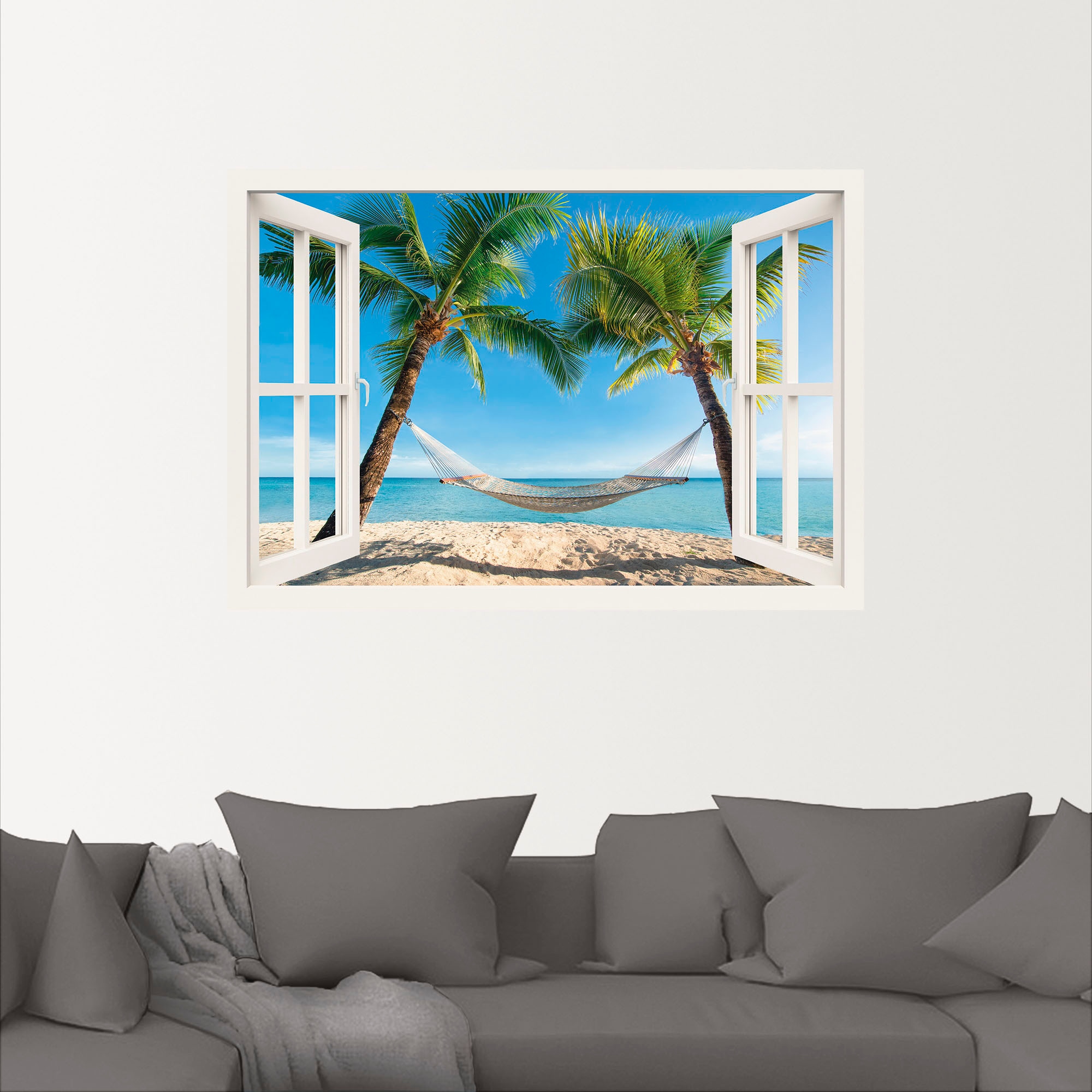 Artland Wandbild "Fensterblick Palmenstrand Karibik", Amerika, (1 St.), als günstig online kaufen