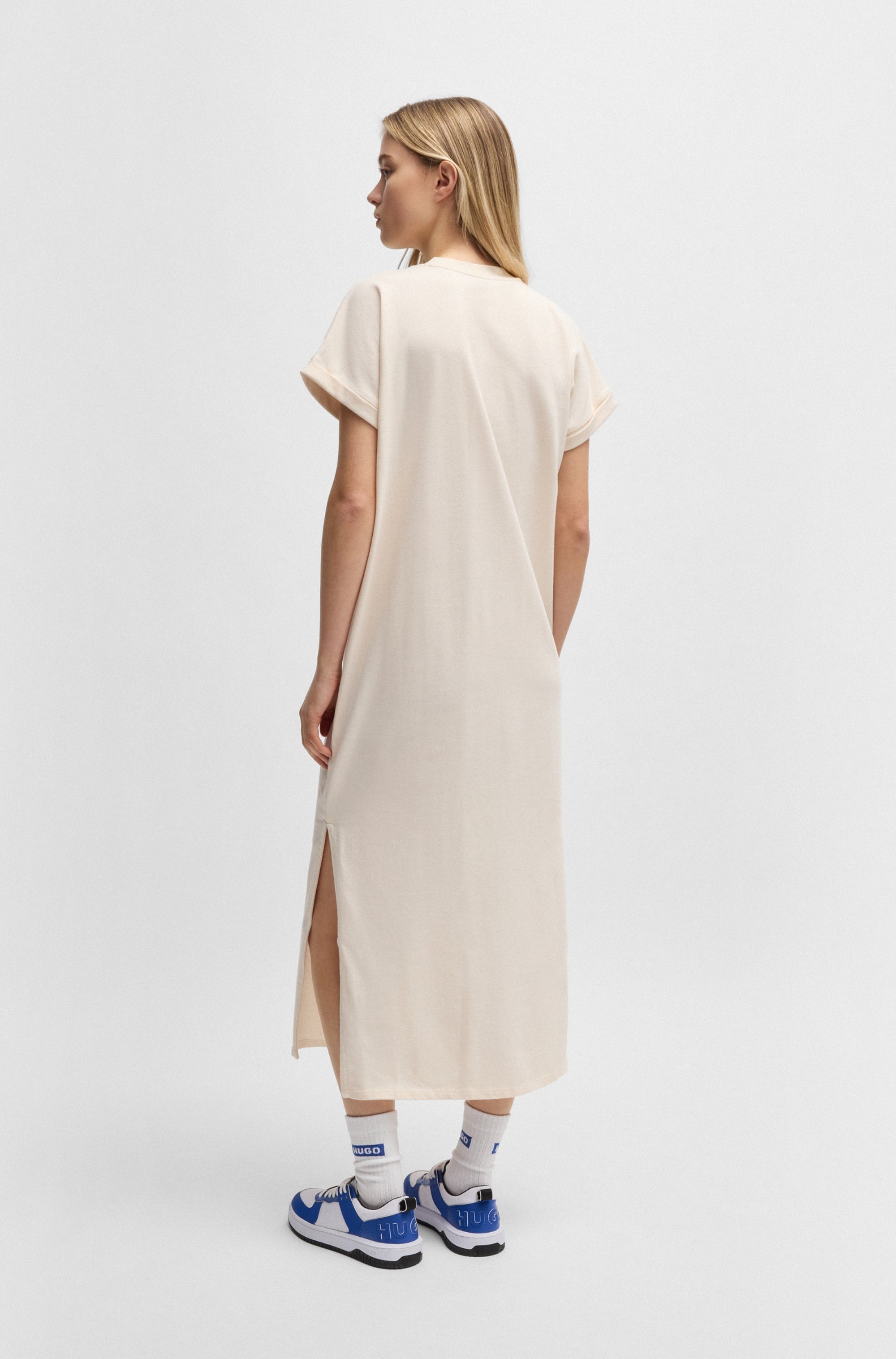 HUGO Blue Jerseykleid »Nalle«, mit Logostickerei Jersey Oversized mit Schlitz