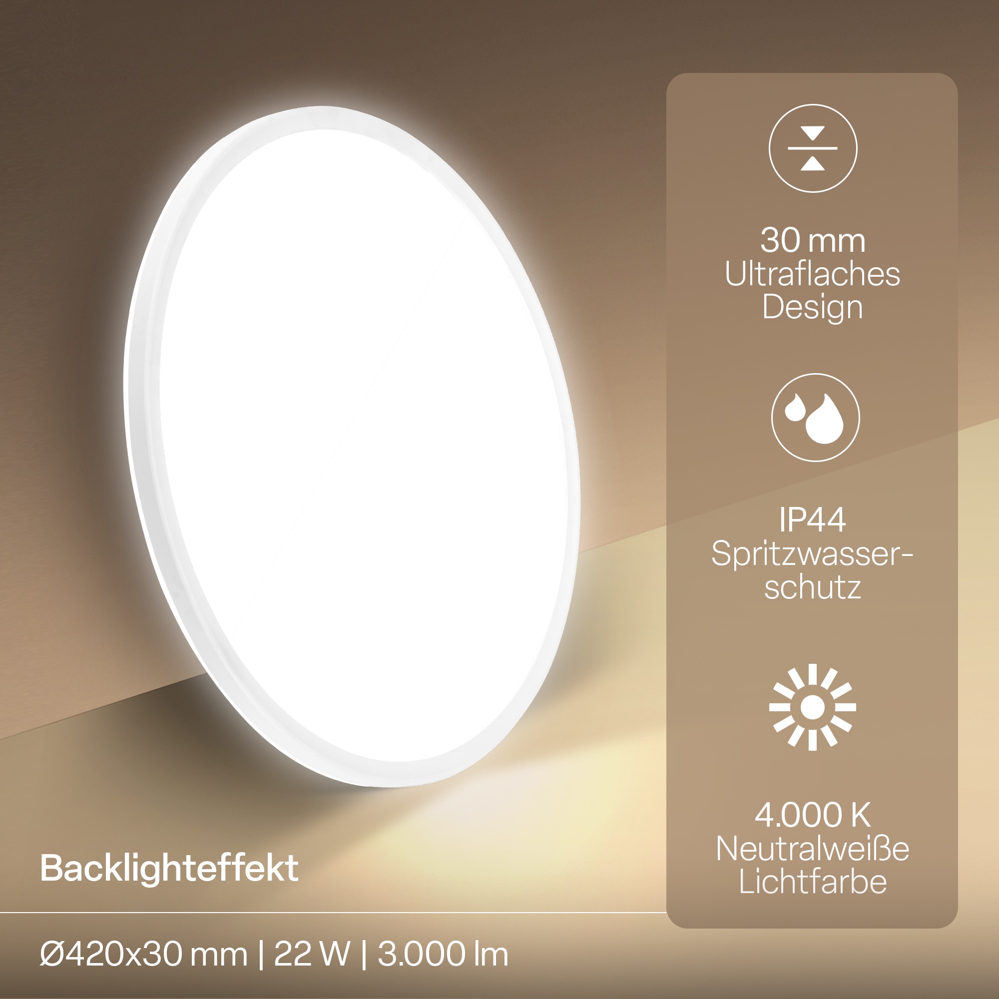 B.K.Licht LED Panel »SHALLOW« LED-Board 1 Stk. Neutralweiß 42x3 cm, Badlampe, Badezimmer, Küche, Wohnzimmer