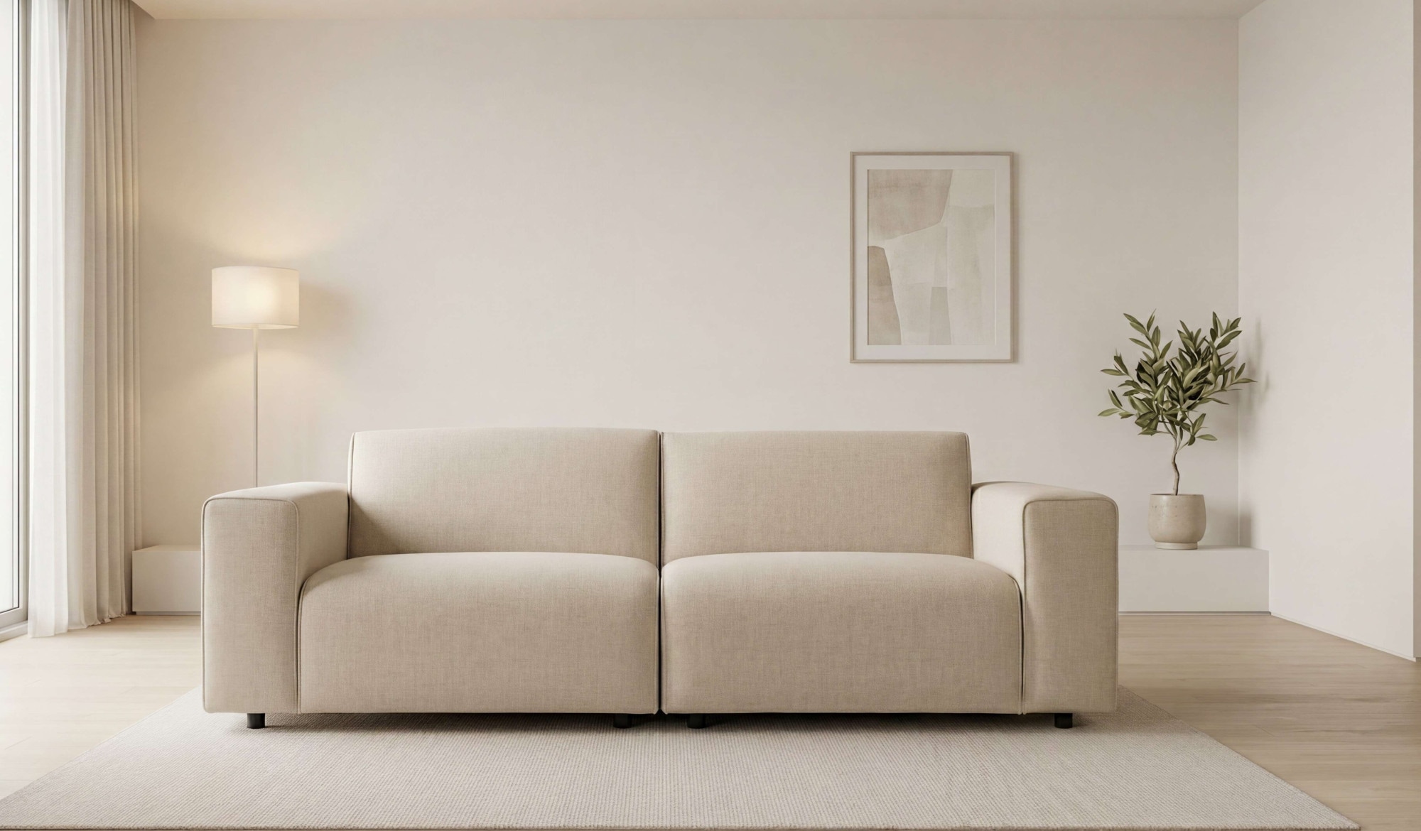 OTTO home 3-Sitzer "Naddine" B. 228 cm, Strukturstoff mit Mélange-Effekt, mit Wellenunterfederung