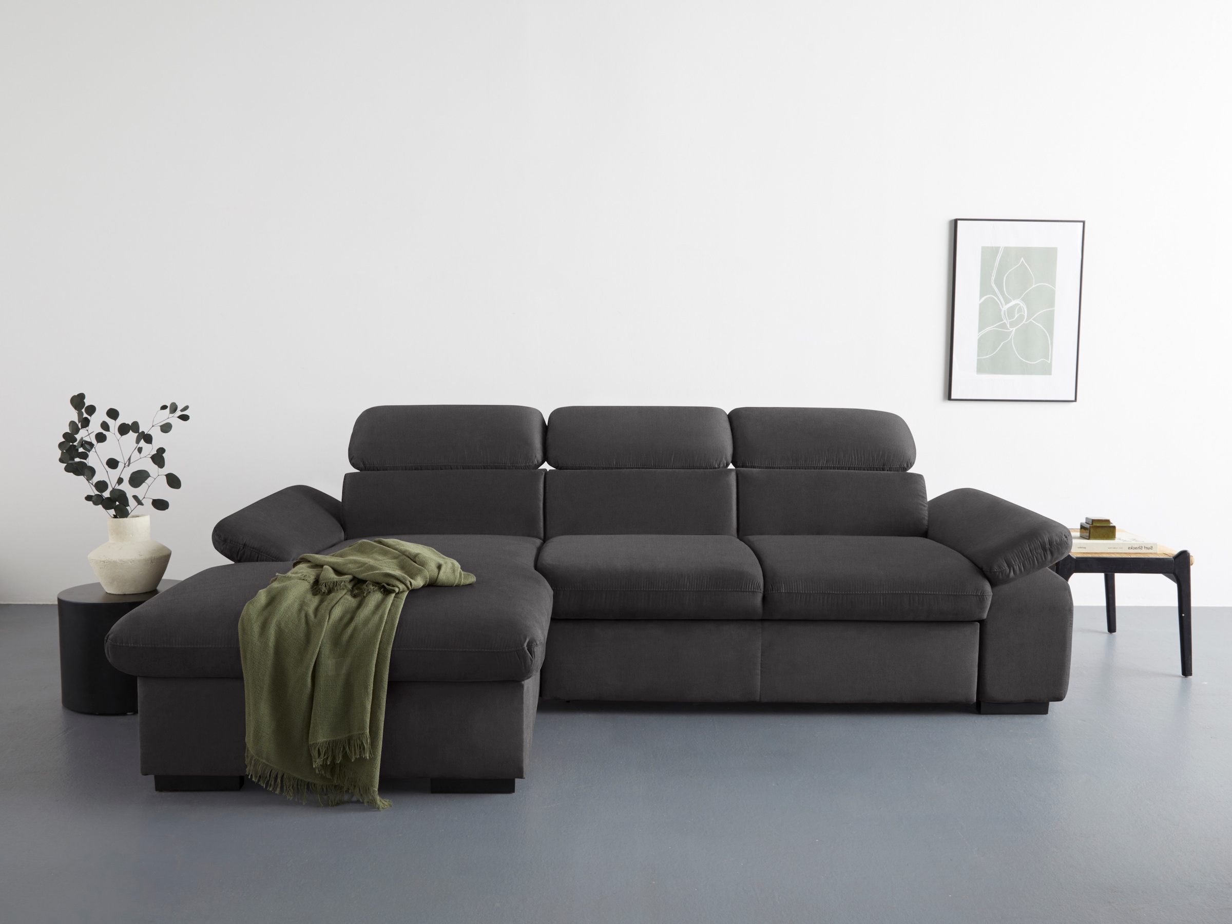 COTTA Ecksofa »Lola L-Form«, (Set, mit Hocker), mit Hocker & Kopfteilfunktion, wahlw. Bett- und Armteilfunktion