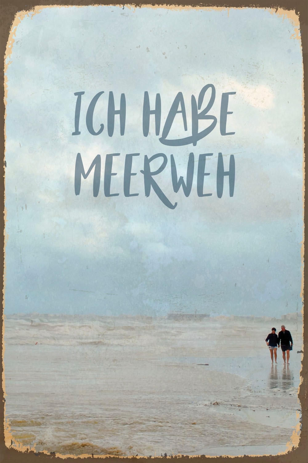 queence Metallbild »Meerweh«, Schriftzüge-Schriftzug-Strand, (1 St.), Stahlschild, Blechschild, Meerweh, Fernweh