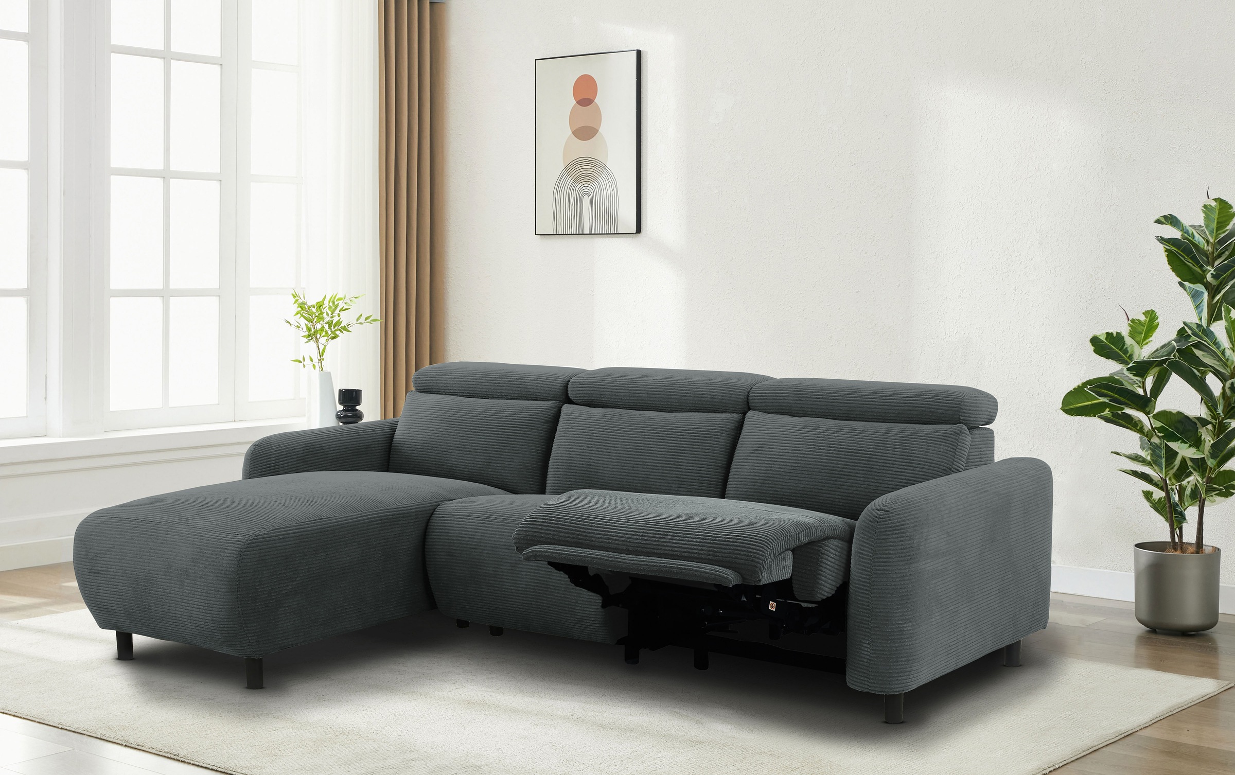 Home affaire Ecksofa »SKAANE Struktur, L-Form, 274 cm, manuelle u. elektrische Funktion,«, Kopfteilverstellung, Relax-und Liegefunktion, Federkernpolsterung