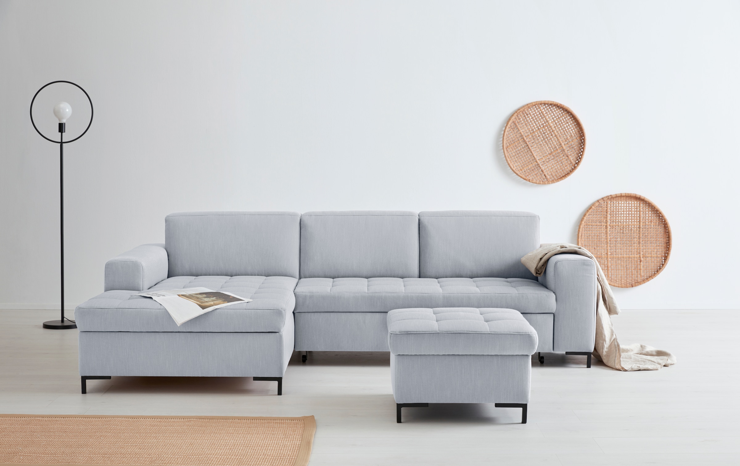 OTTO products Hocker »Grazzo«, hochwertige Stoffe aus recyceltem Material, Steppung im Sitzbereich