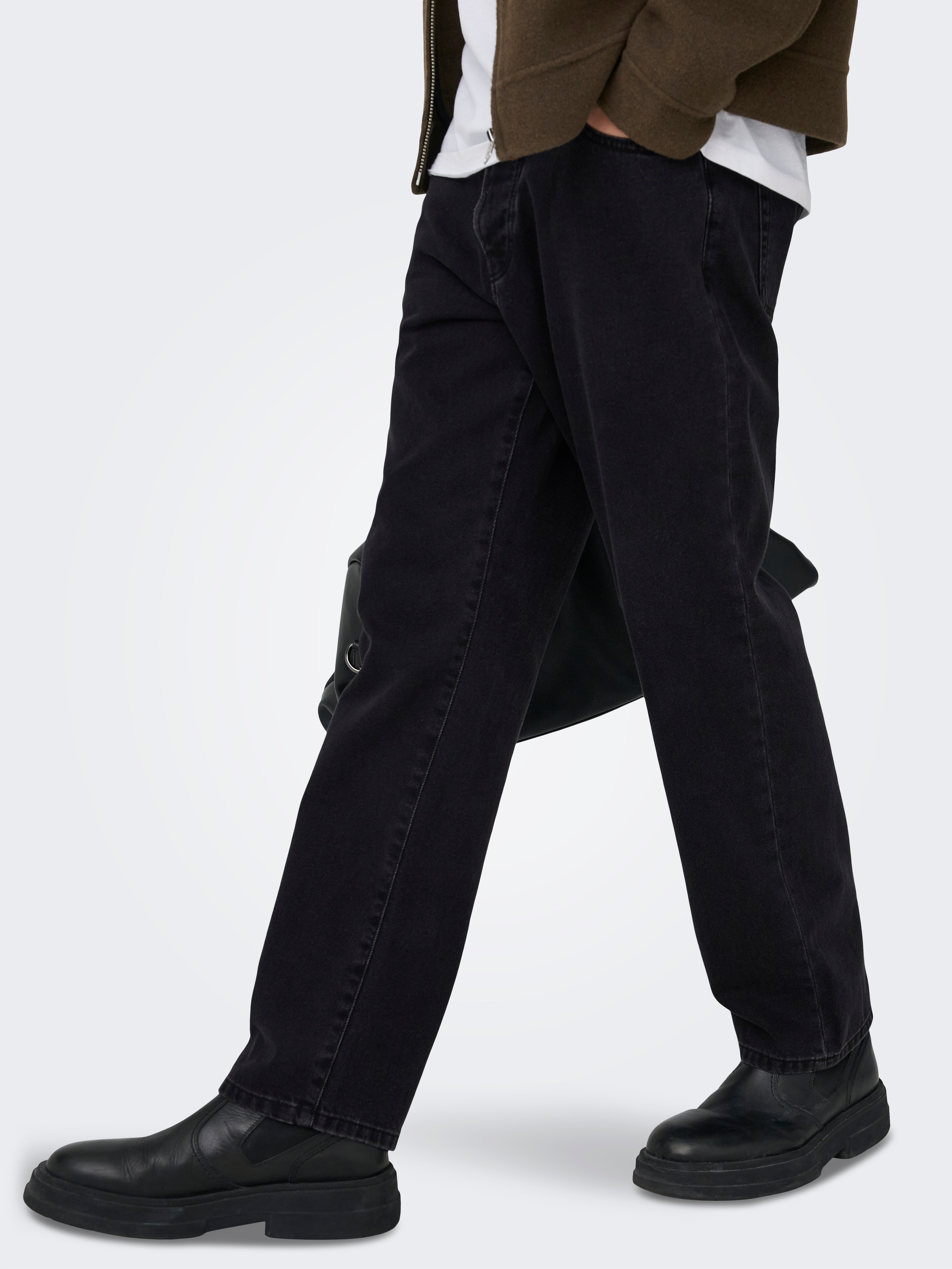 Regular-fit-Jeans ONLY & SONS "ONSEDGE STRAIGHT JAX BOX TAI DNM NOOS", Herren, Gr. 30, Länge 30, washed schwarz, Denim/Jeans, Obermaterial: 100% Baumwolle, unifarben, regular fit knöchellang, Jeans 2
