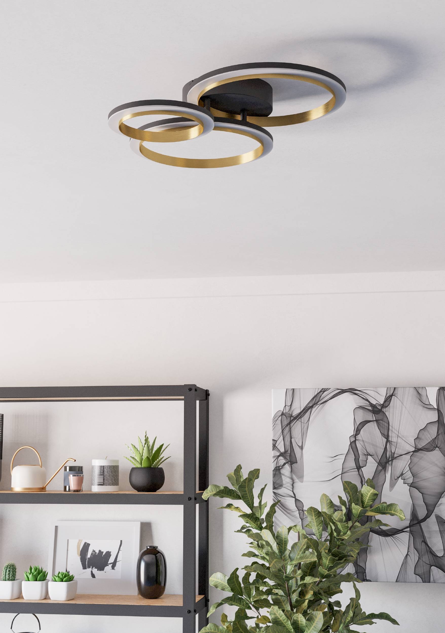 EGLO Deckenleuchte »Calliera Deckenlampe, Metall und Kunststoff, Bürolampe Decke, Lampe« LED-Modul 1 Stk. Neutralweiß Wand-/Deckenleuchte - L49 x B44,5 x H11 cm - schwarz, messing