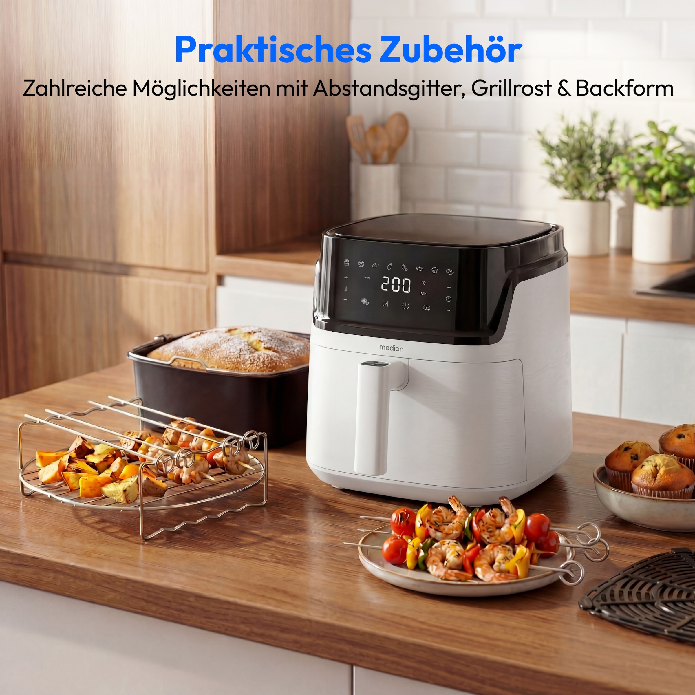 Medion® Heißluftfritteuse »MD 100056« 1650 W Großes 7,2 L Fassungsvermögen,PFAS‑frei