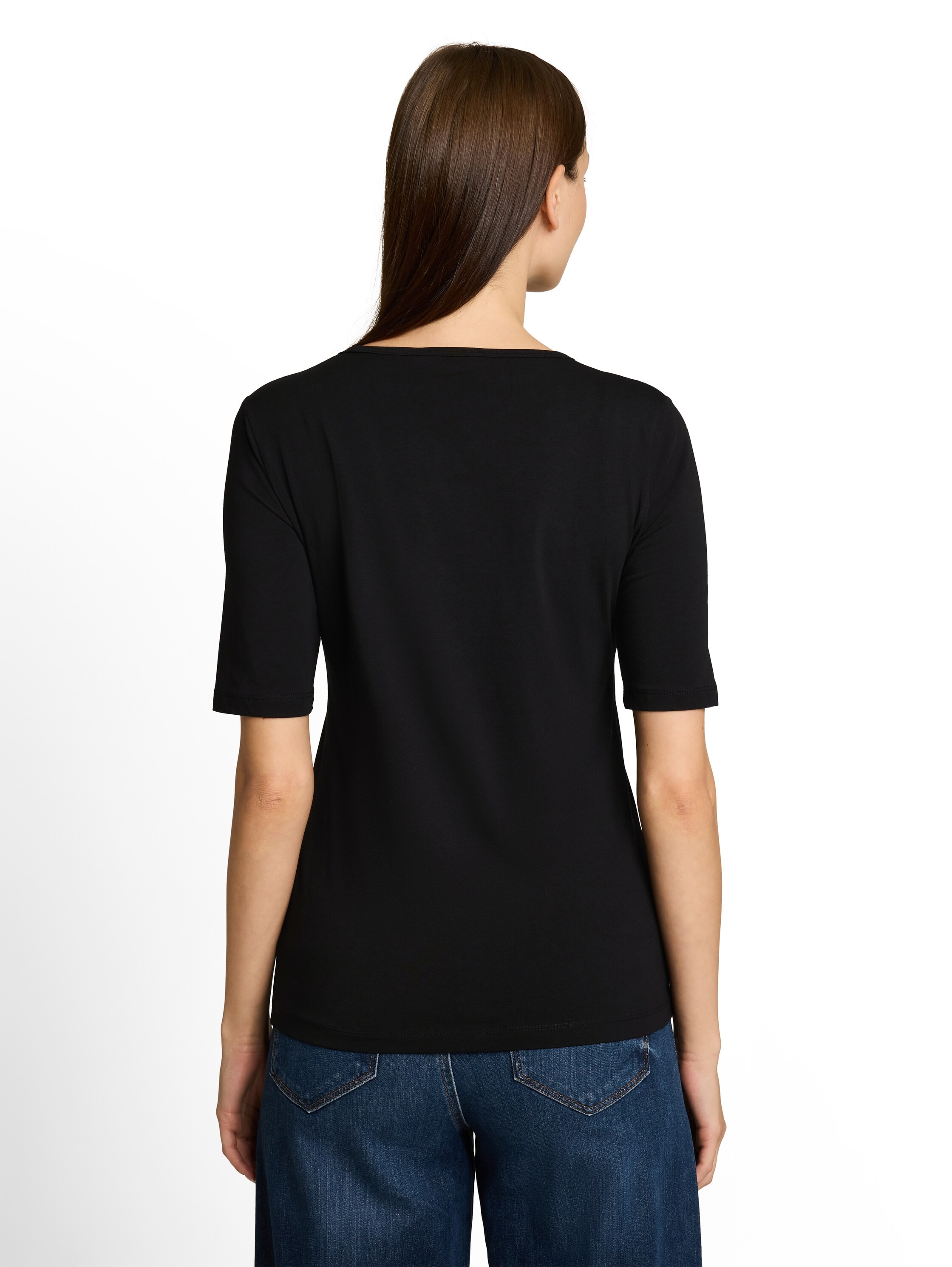 TOM TAILOR T-Shirt Sommershirt mit tiefem Rundhalsausschnitt, unifarben