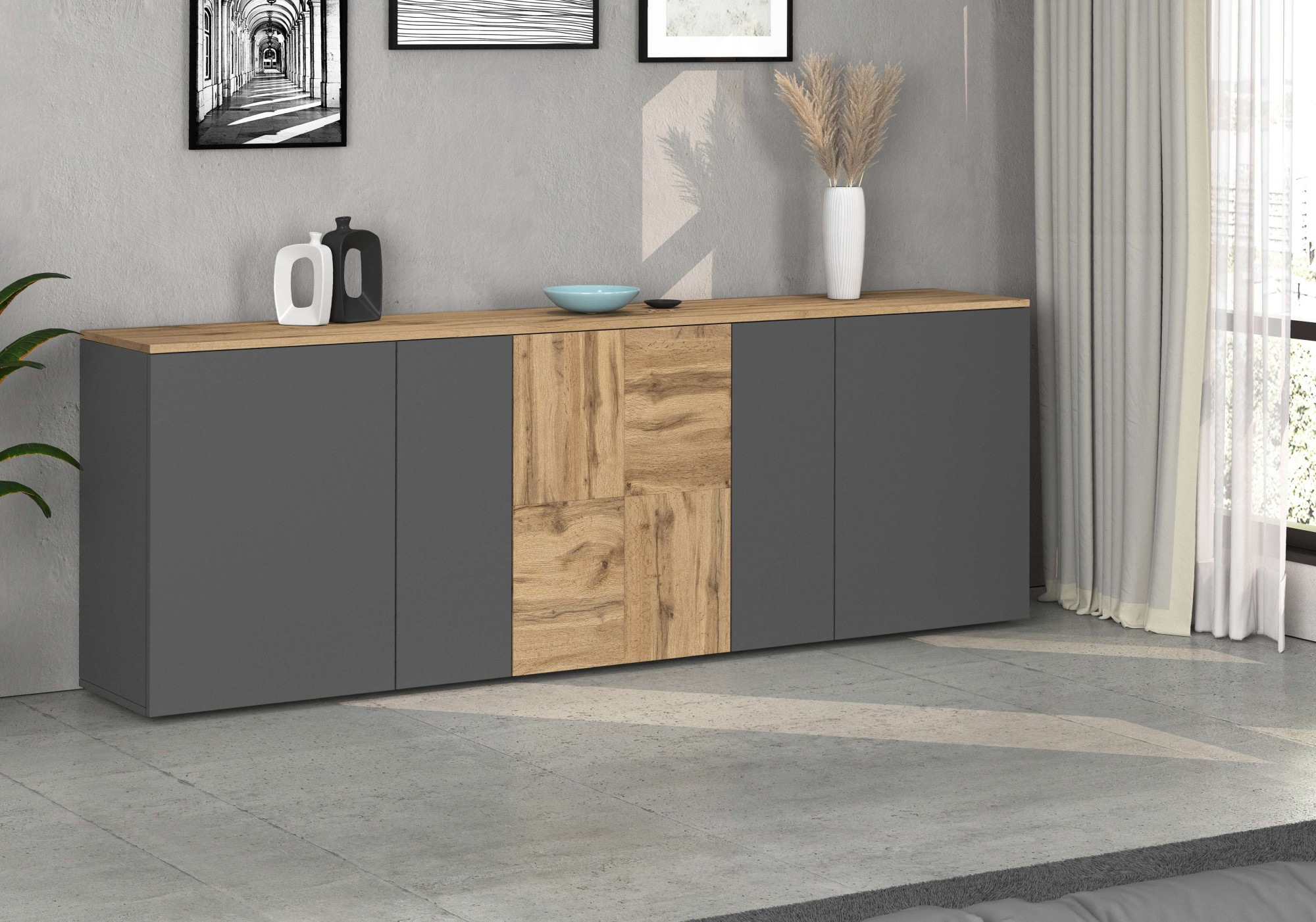 INOSIGN Sideboard »Sideboard ISEO, Kommode, Schrank, Kredenz« 1 Stk. tlg. stehend/hängend, 5 Türen, 6 Fächer, Breite 200 cm