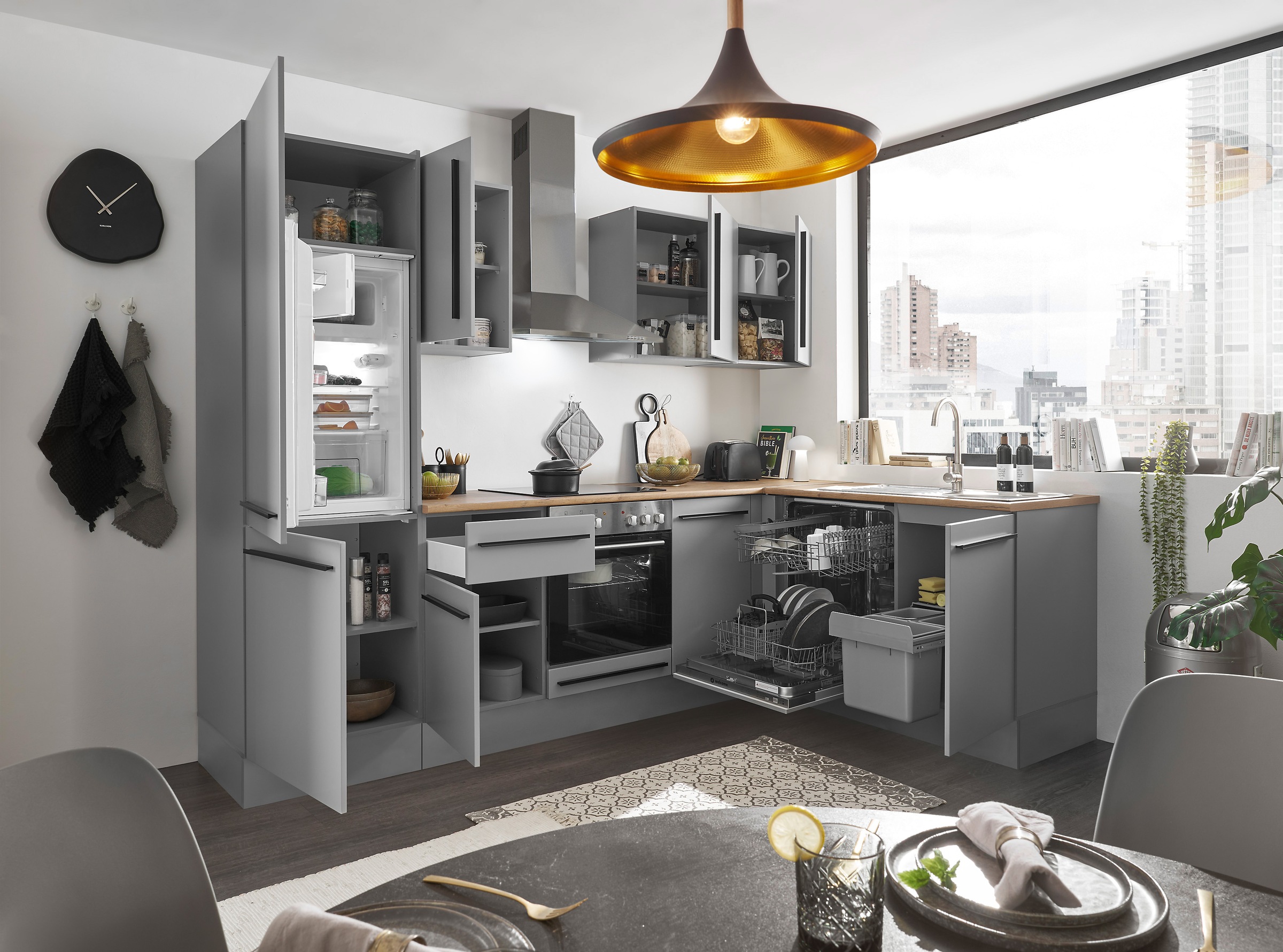 BASIC by Balculina Winkelküche »Denver, Küche BxHxT 280/115 x 211 x 60«, Breite 280 cm, wahlweise mit E-Geräten und Induktion