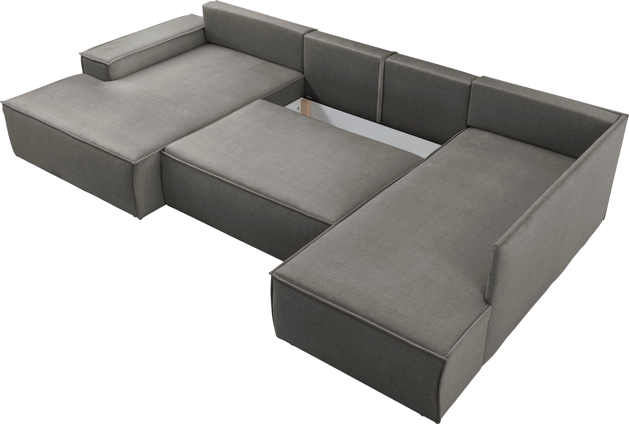 Home affaire Wohnlandschaft »SHERWOOD 329 cm, U-Form, Schlafsofa,«, Schlaffunktion m. Bettkasten (194x139 cm), Cord, Vintage, Samtvelours