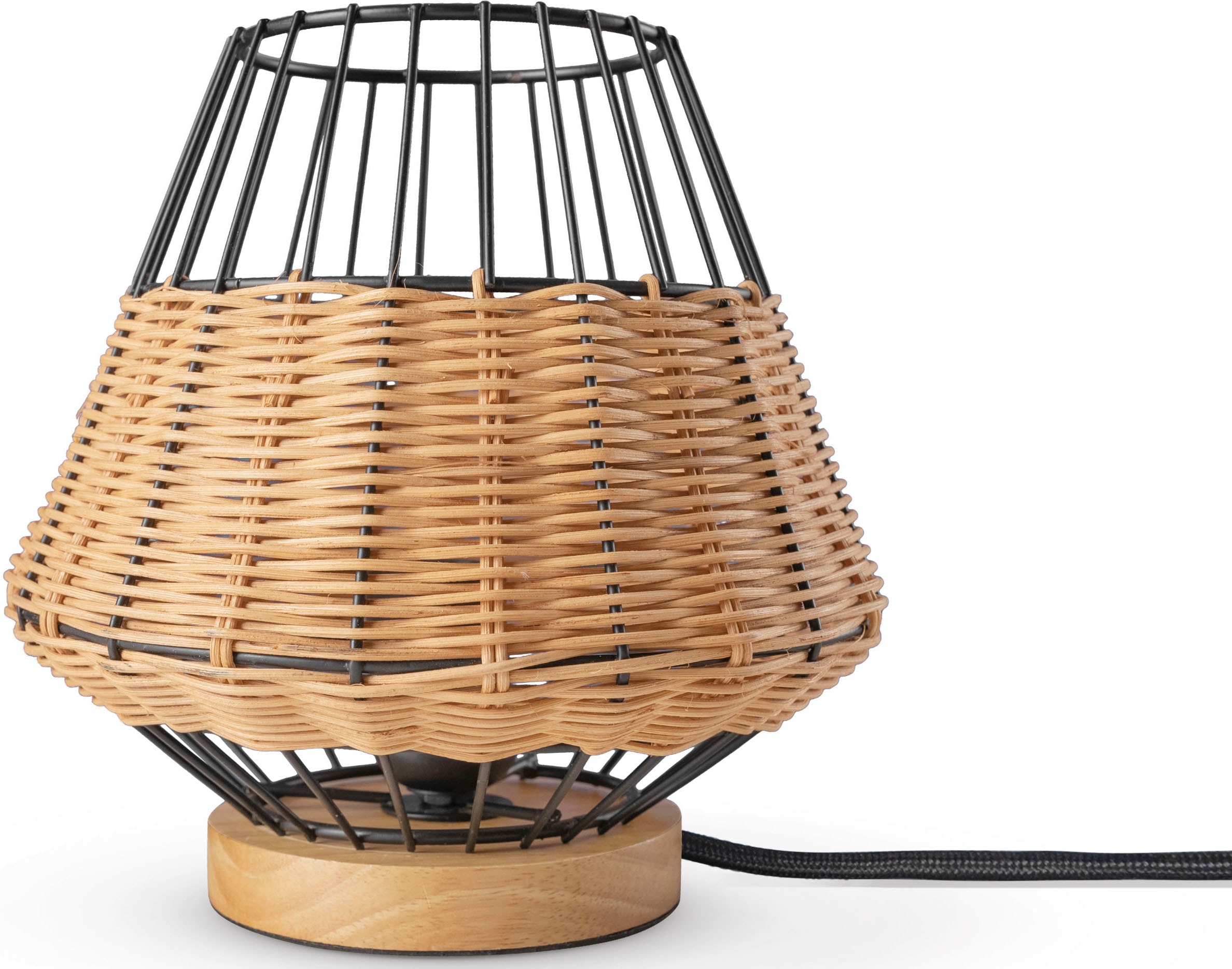 BAUR Rattan Lampe Boho Paco Rustikal E27 Holz Style Tischleuchte Nacht | LED »PUNTO«, Home Käfig