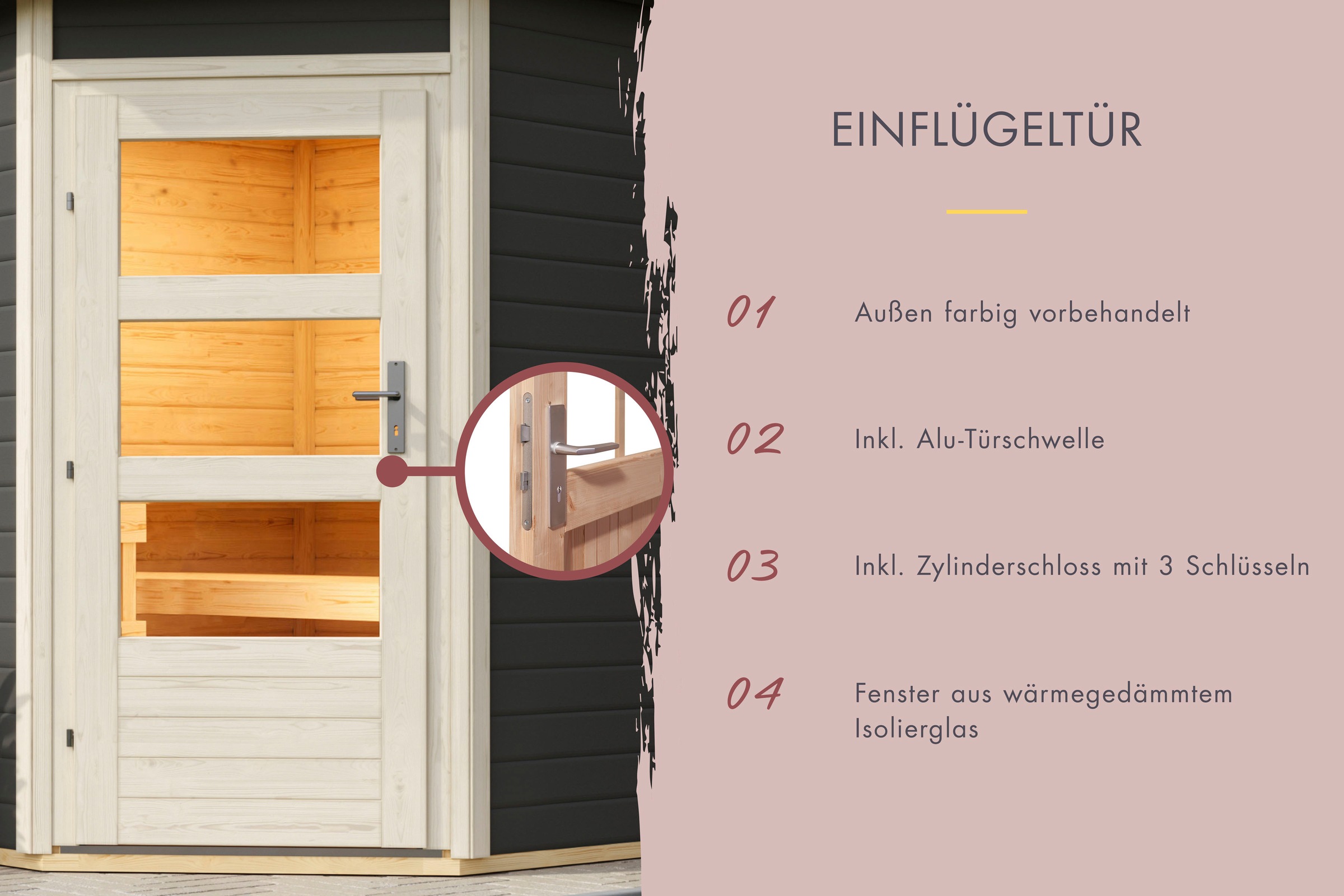 Karibu Saunahaus »Fiete«, moderne Tür
