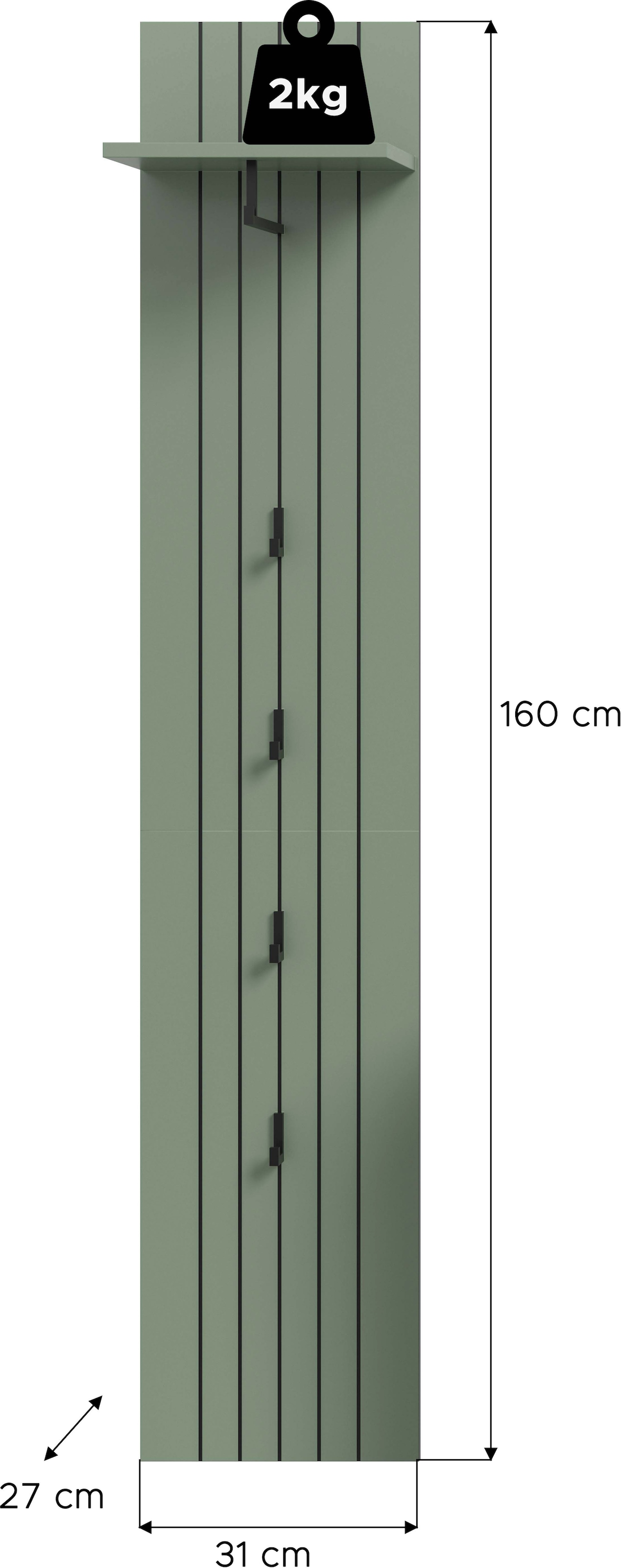 INOSIGN Garderobenpaneel »TATIO, Rillenfräsung, 4 Haken, 1 Kleiderstange, 1 Ablageboden« 1 Stk. tlg.
