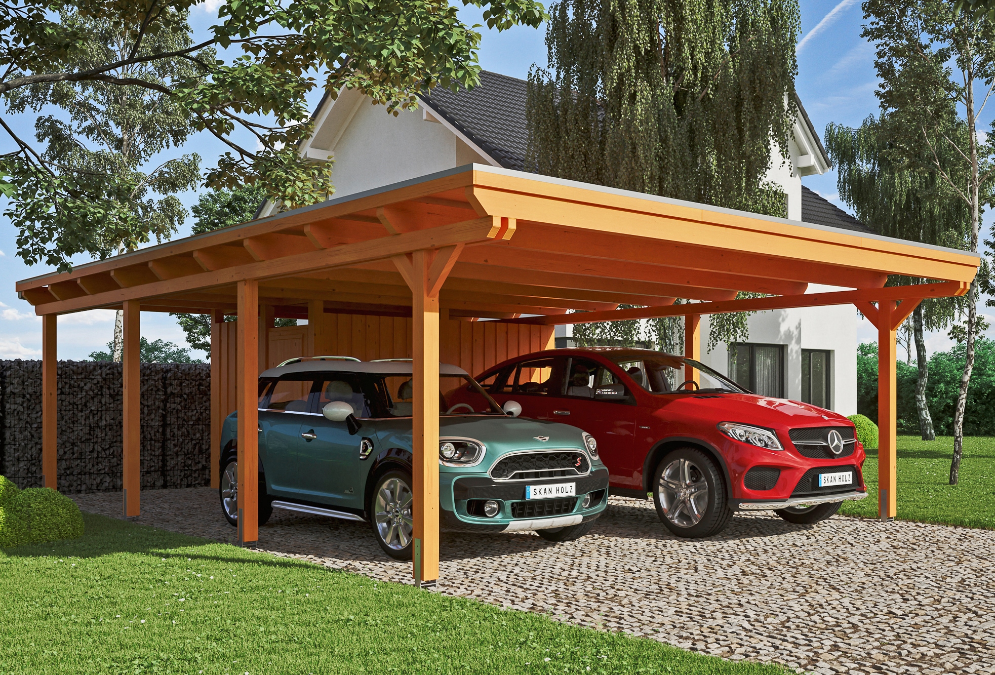 Skanholz Doppelcarport "Emsland" Leimholz 550 cm hellbraun