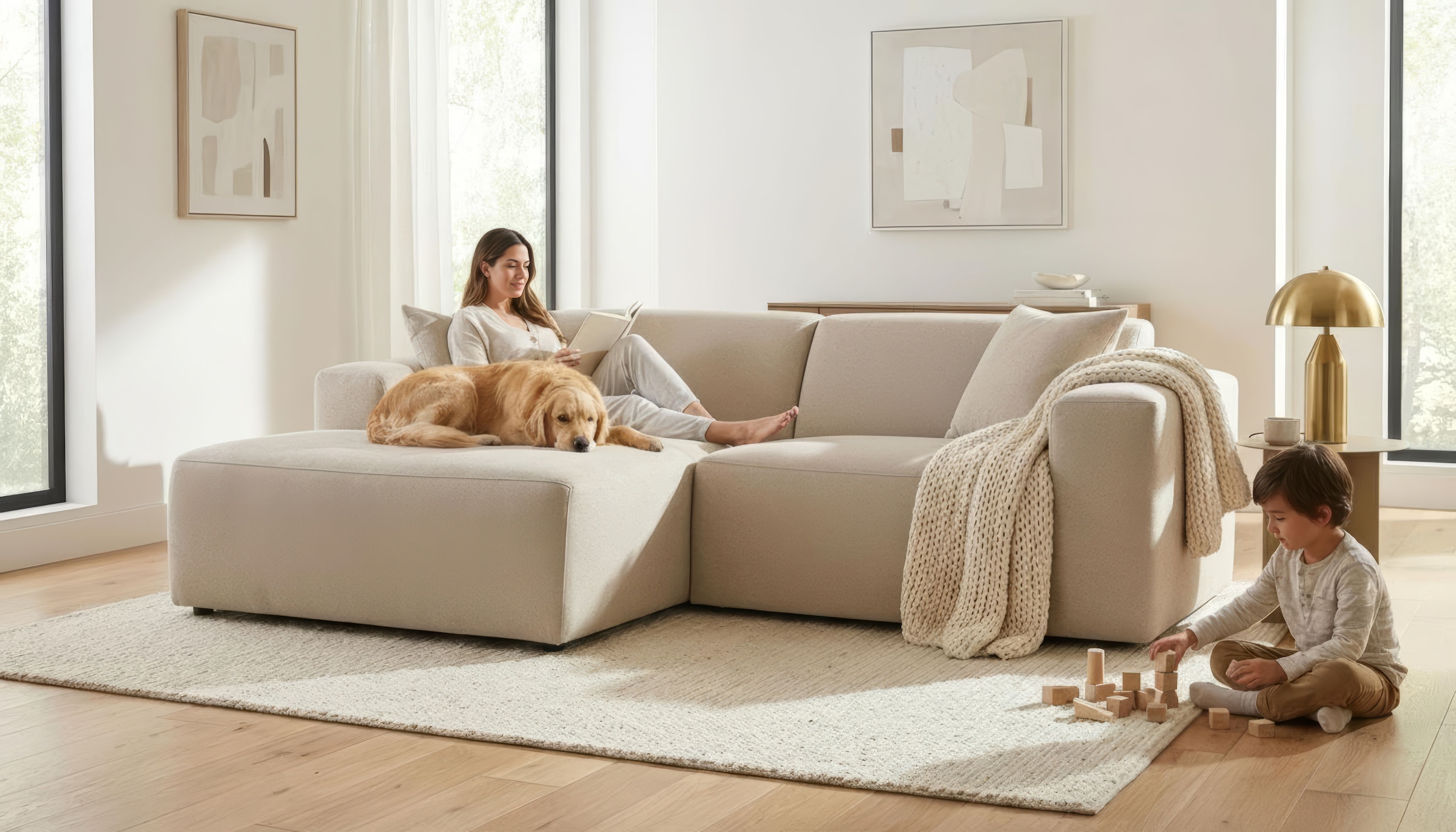 OTTO home Ecksofa "Koa, 228 cm, L-Form, Modulsofa in Cord, Chenille, Struktur, Webstoff" Designsofa, weicher Lounge-Sitzkomfort, Welleunterfederung, bodentief