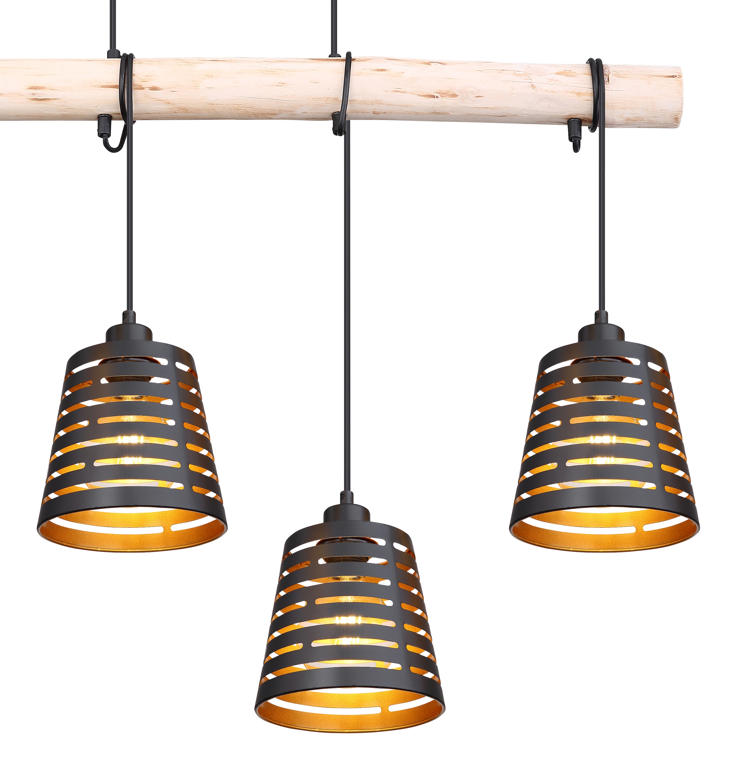 GLOBO LIGHTING Hängeleuchte »ABLONA«, Leuchtmittel E27 | ohne Leuchtmittel, Hängelampe/Pendelleuchte/Holz/goldfarben/Höhe kürzbar
