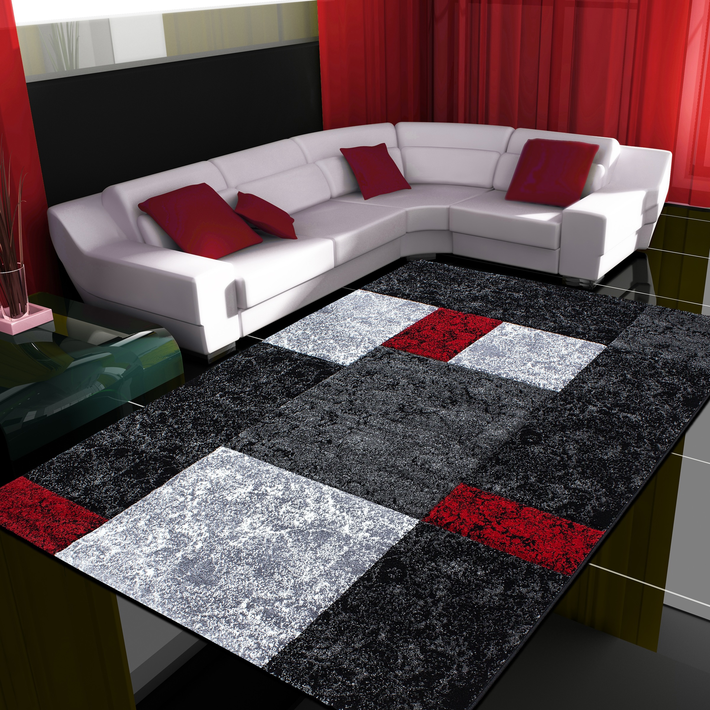 Teppich AYYILDIZ TEPPICHE "Hawaii 1330", rot, B:280cm H:13mm L:370cm, Kunstfaser, Teppiche, Teppich, Läufer, handgearbeiteter Konturenschnitt, Wohnzimmer