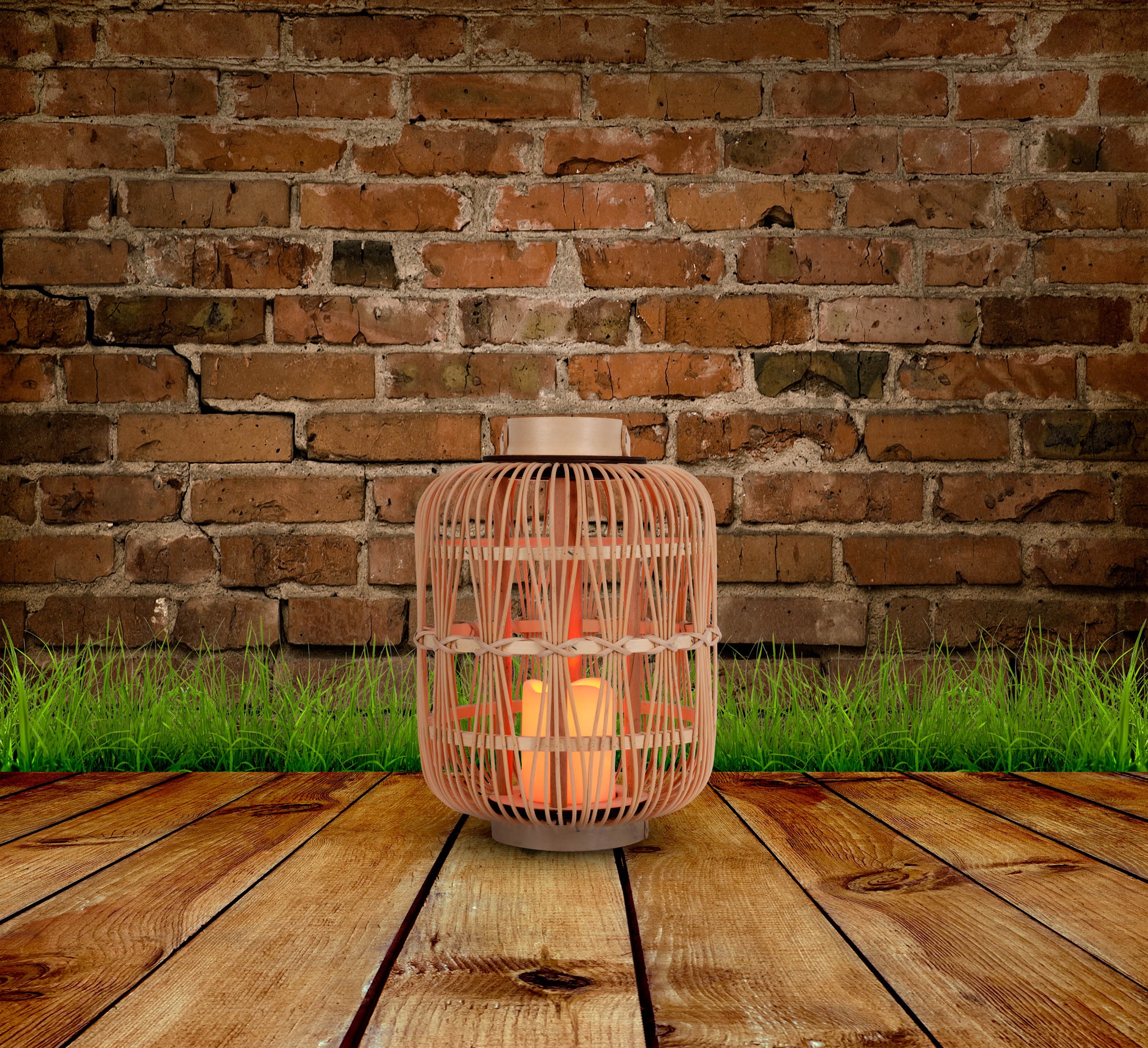 näve LED Dekolicht »Korbinian«, 1 flammig, Rattankorb natur mit Griff inkl. 1x LED-Kerze warmweiß, Timer, IP20