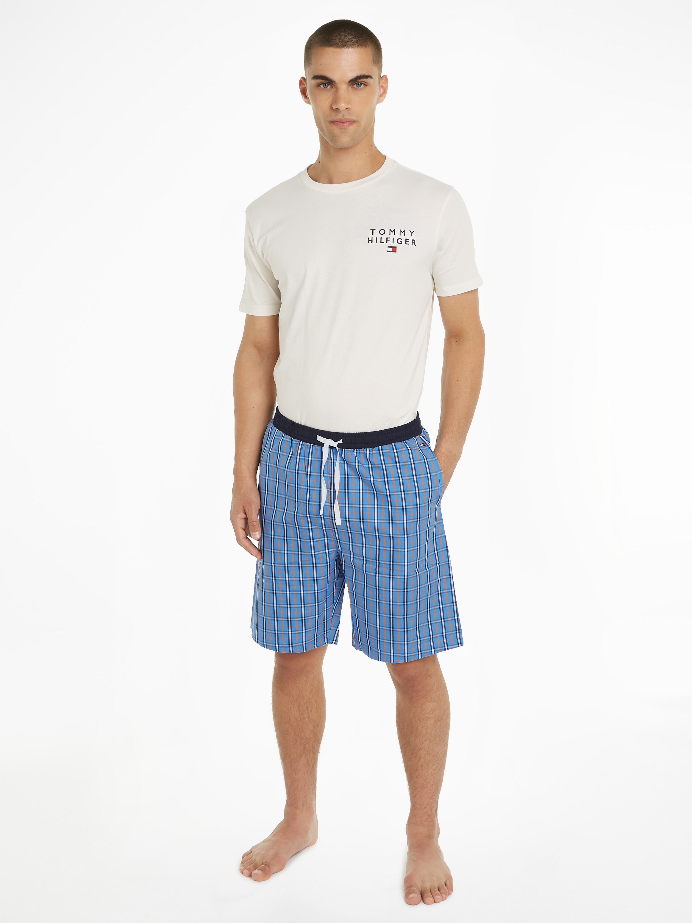 Tommy Hilfiger Underwear Pyjama "SS WOVEN PJ SET DRAWSTRING", (Set, 2 tlg., 2er), mit Logoschriftzug auf der Brust