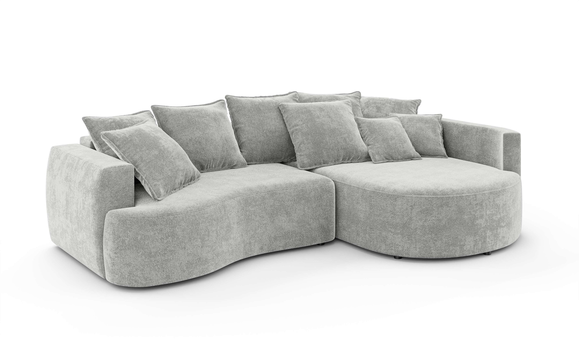 INOSIGN Ecksofa »Kahekili, Schlafsofa mit Bettkasten, Maße B/T/H: 255/181/90/ cm«, L-Form mit Wellenunterfederung, 7 Rückenkissen und 2 Zierkissen