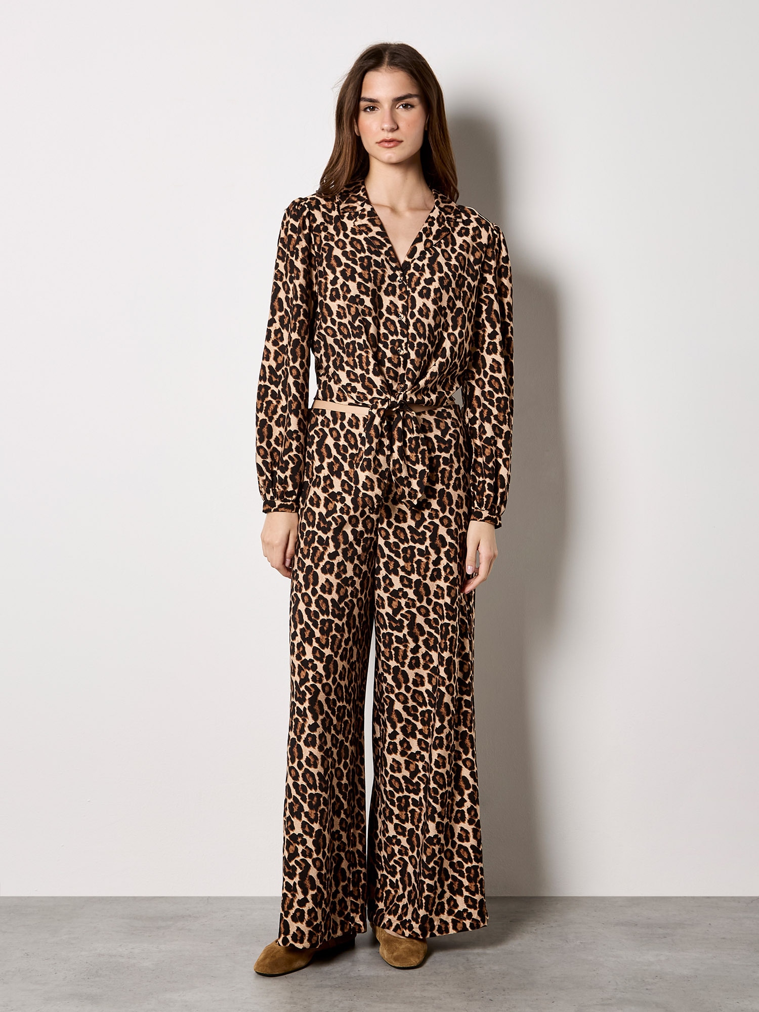 Apricot Crop-Top »Crop-Shirt« mit Leopardenmuster und Bindeband vorne