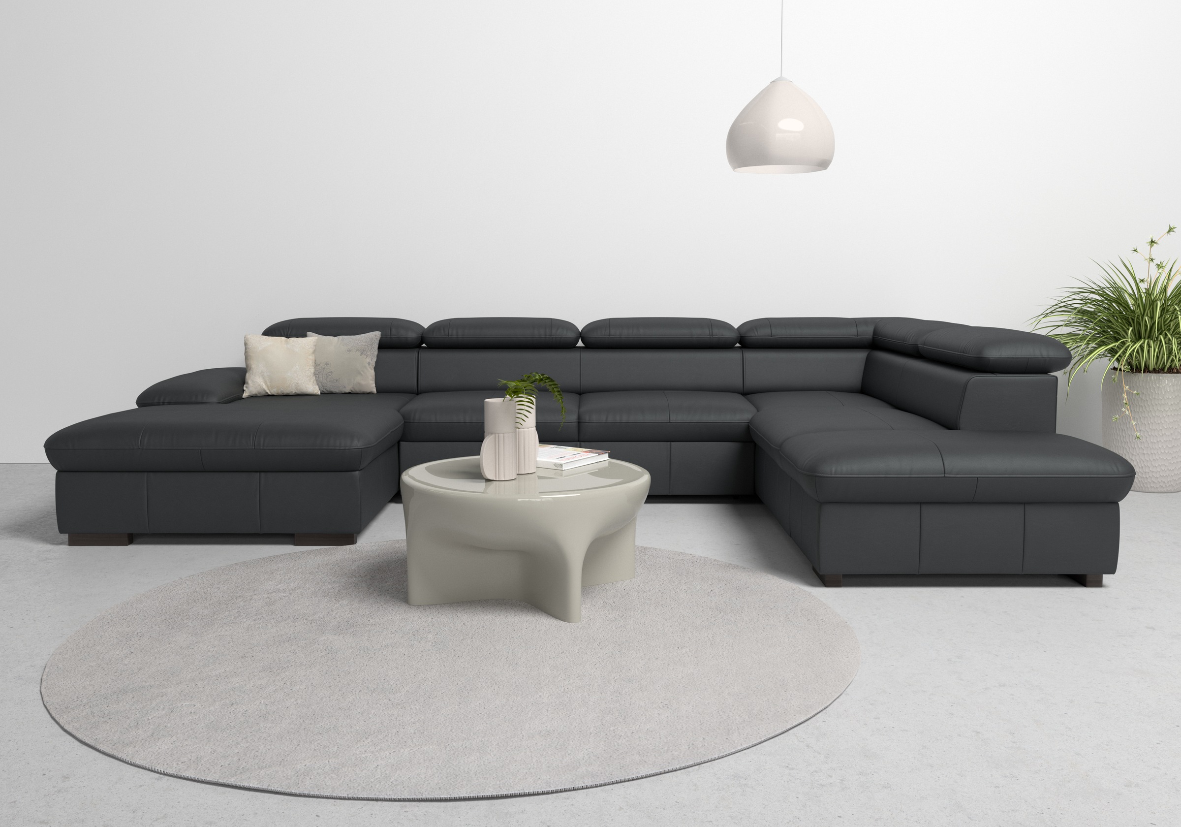 OTTO home Wohnlandschaft "Alberto U-Form, B: 350 cm, mit Kopfteilverstellung, XXL-Sofa" mit Schlaffunktion, Couch mit Lederoption