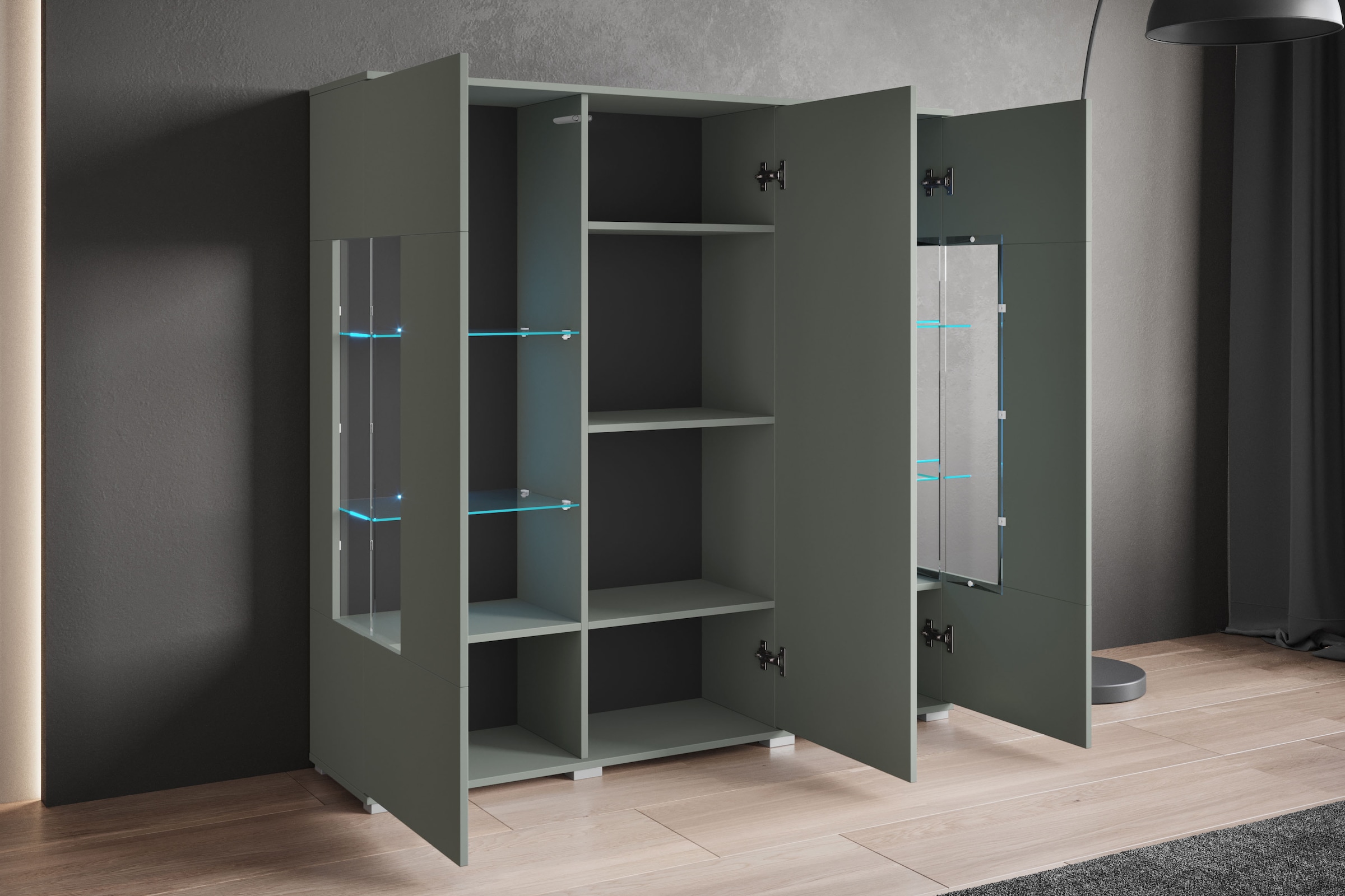 INOSIGN Highboard »Kenia«, (1 St.), Modernes Highboard, mit Glastüren, Breite 135 cm