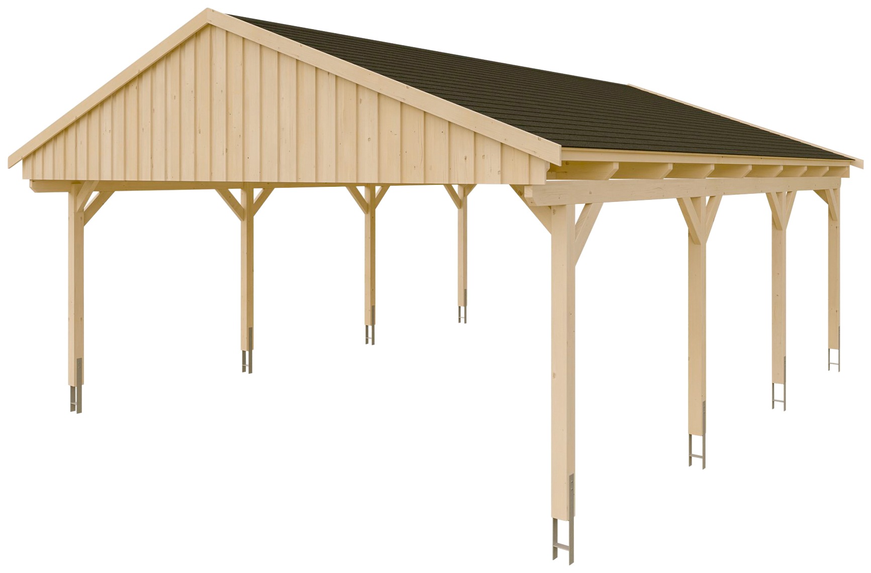Thumbnail - Skanholz Doppelcarport "Fichtelberg", natur, mit schwarzen Schindeln