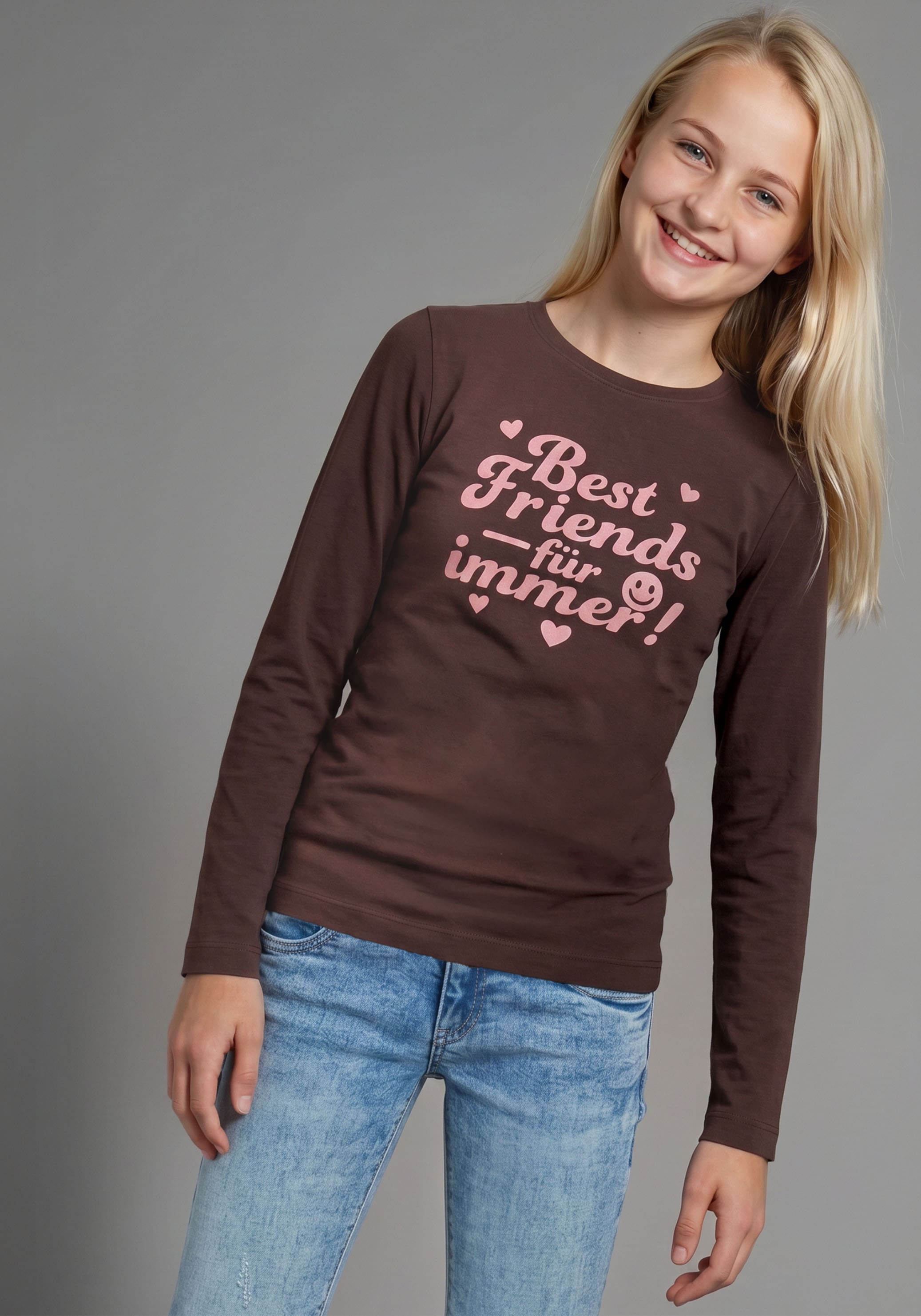 KIDSWORLD Langarmshirt "Slogan Shirt: BEST FRIENDS - für immer" Sprücheshirt für Best Friends, hüftlange Schnittform, Basic-Stil