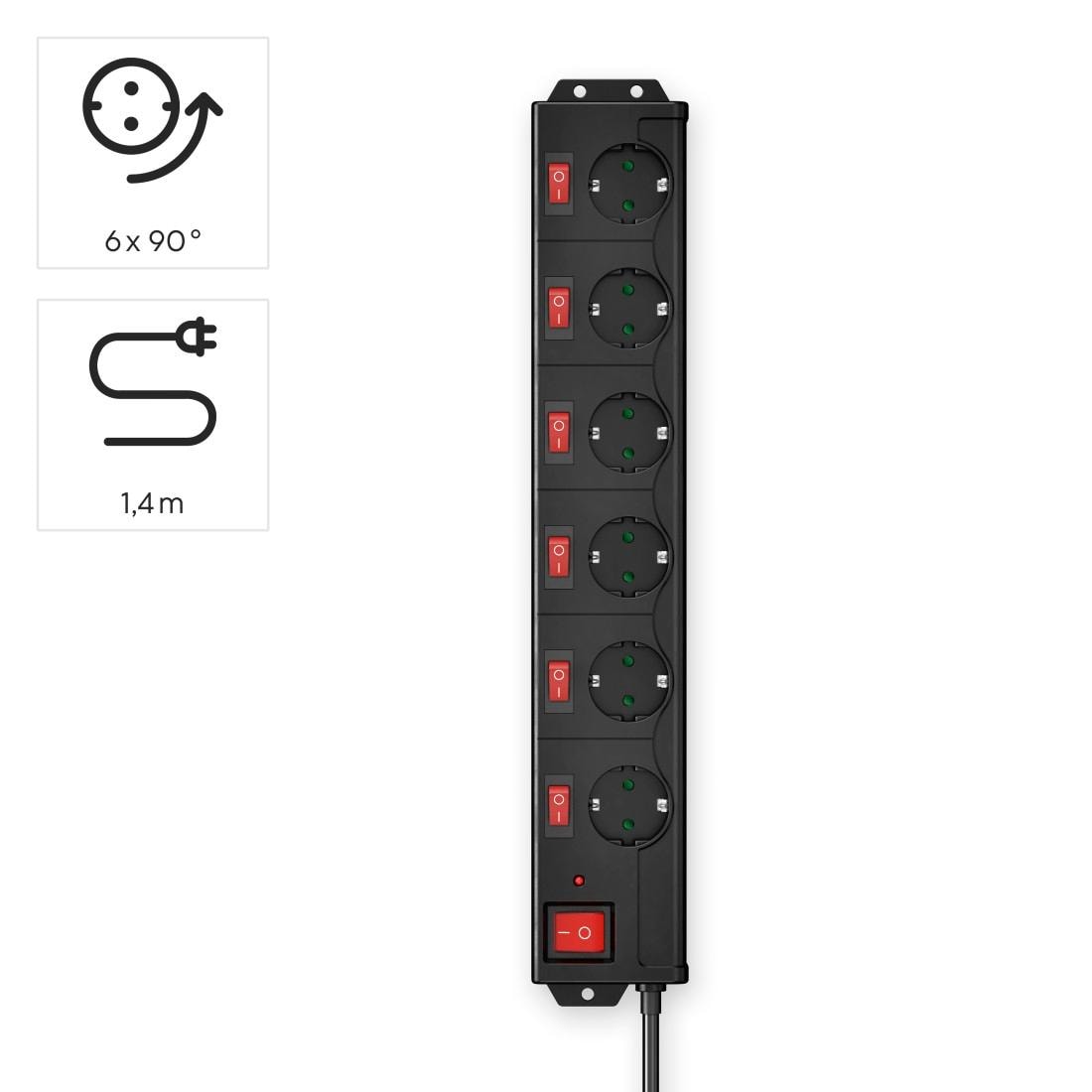 Hama Steckdosenleiste »Mehrfachsteckdose 6-fach Steckerleiste, mit Schalter«, 6-fach, (Schalterbeleuchtung-separate Ein- / Ausschalter Schutzkontaktstecker Kabellänge 1,4 m)