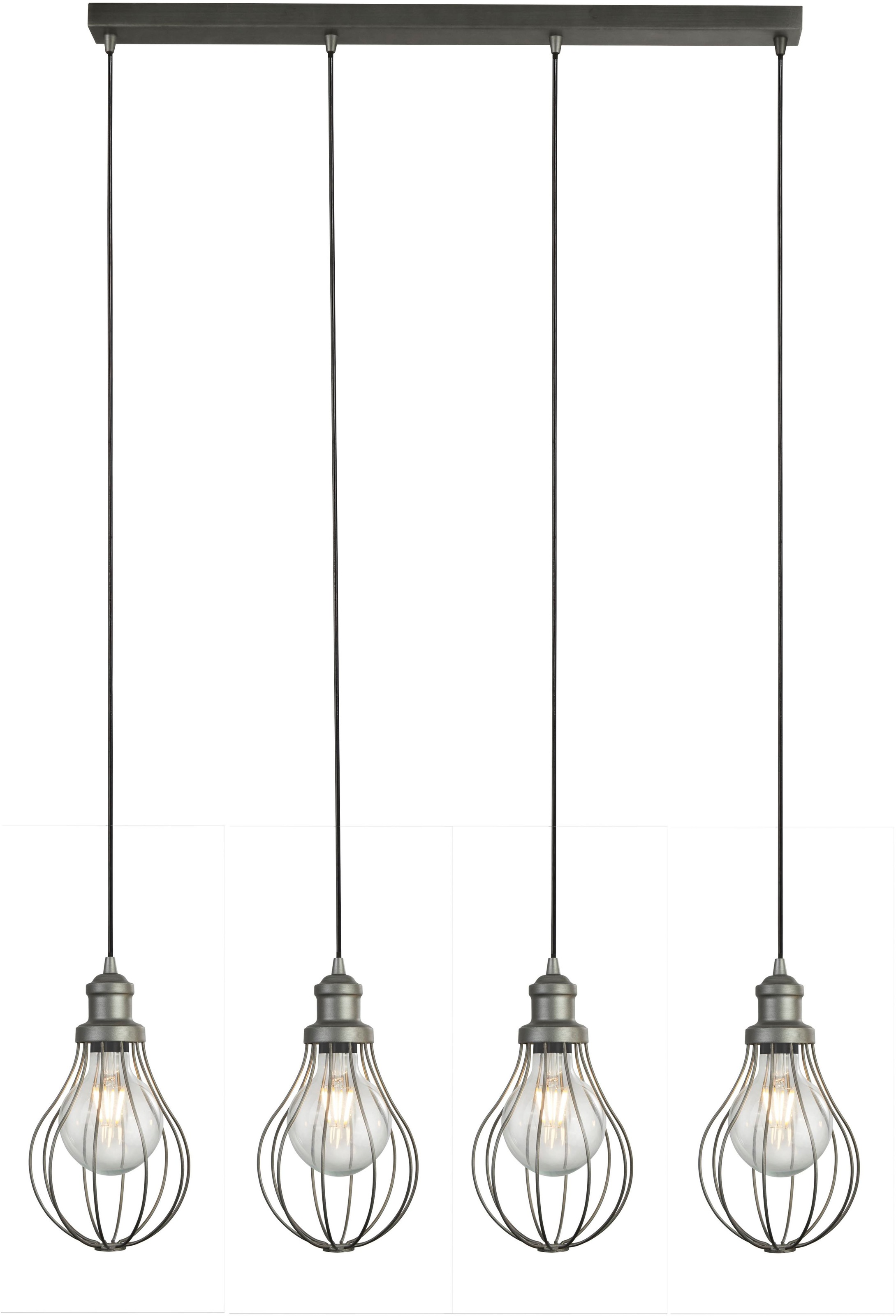 SEARCHLIGHT Hängeleuchte "Balloon 4Lt Bar Pendant - Pewter Metal", 4, H: 21cm, 1 Stk.silber, Wohnzimmer, Leuchten
