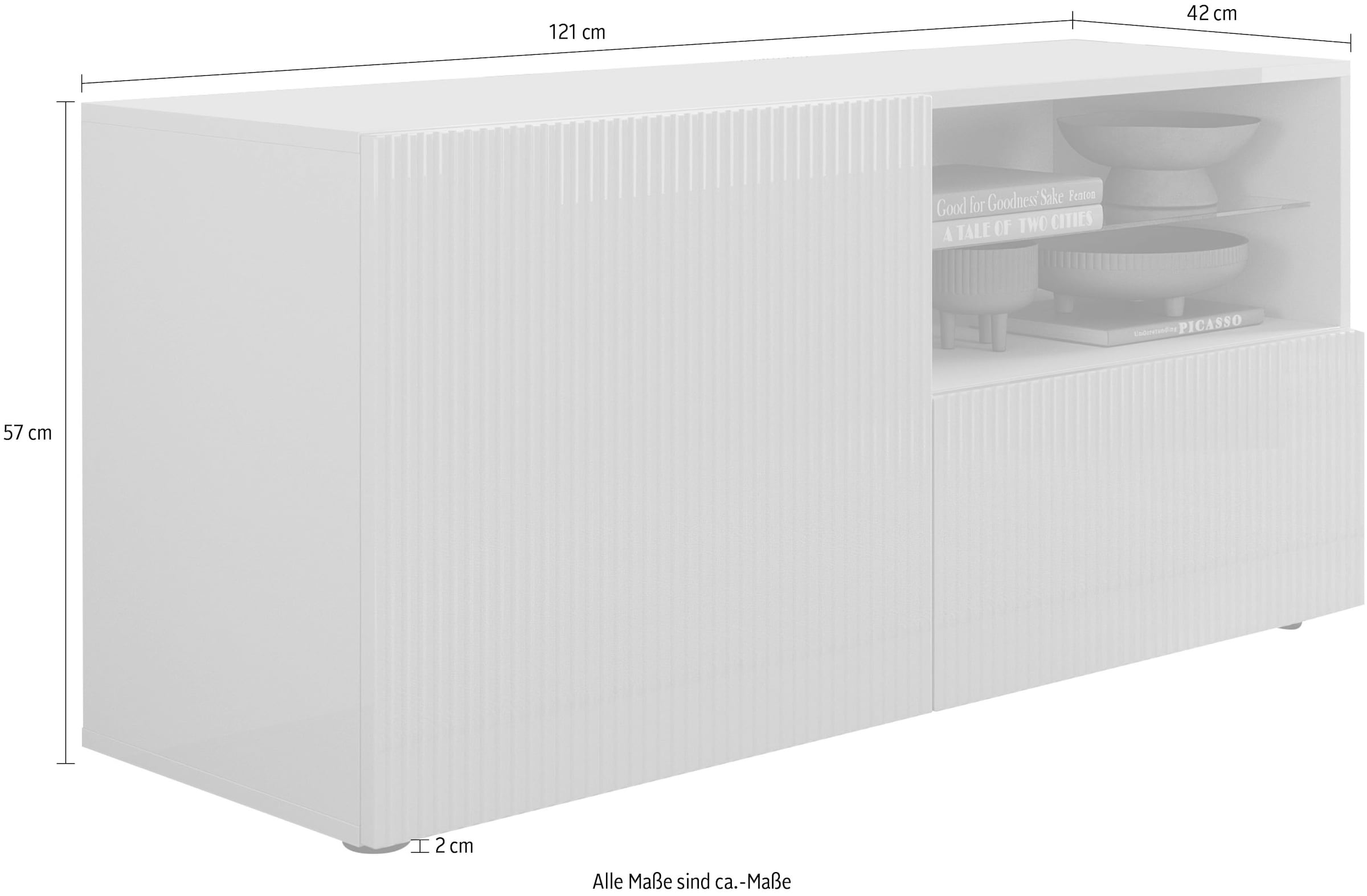 INOSIGN Lowboard »Rio Breite 120 cm, TV-Board 1 Tür u. 1 Schubkasten, TV-Schrank«, geriffelte Front, modern u. elegant, für kleine Räume