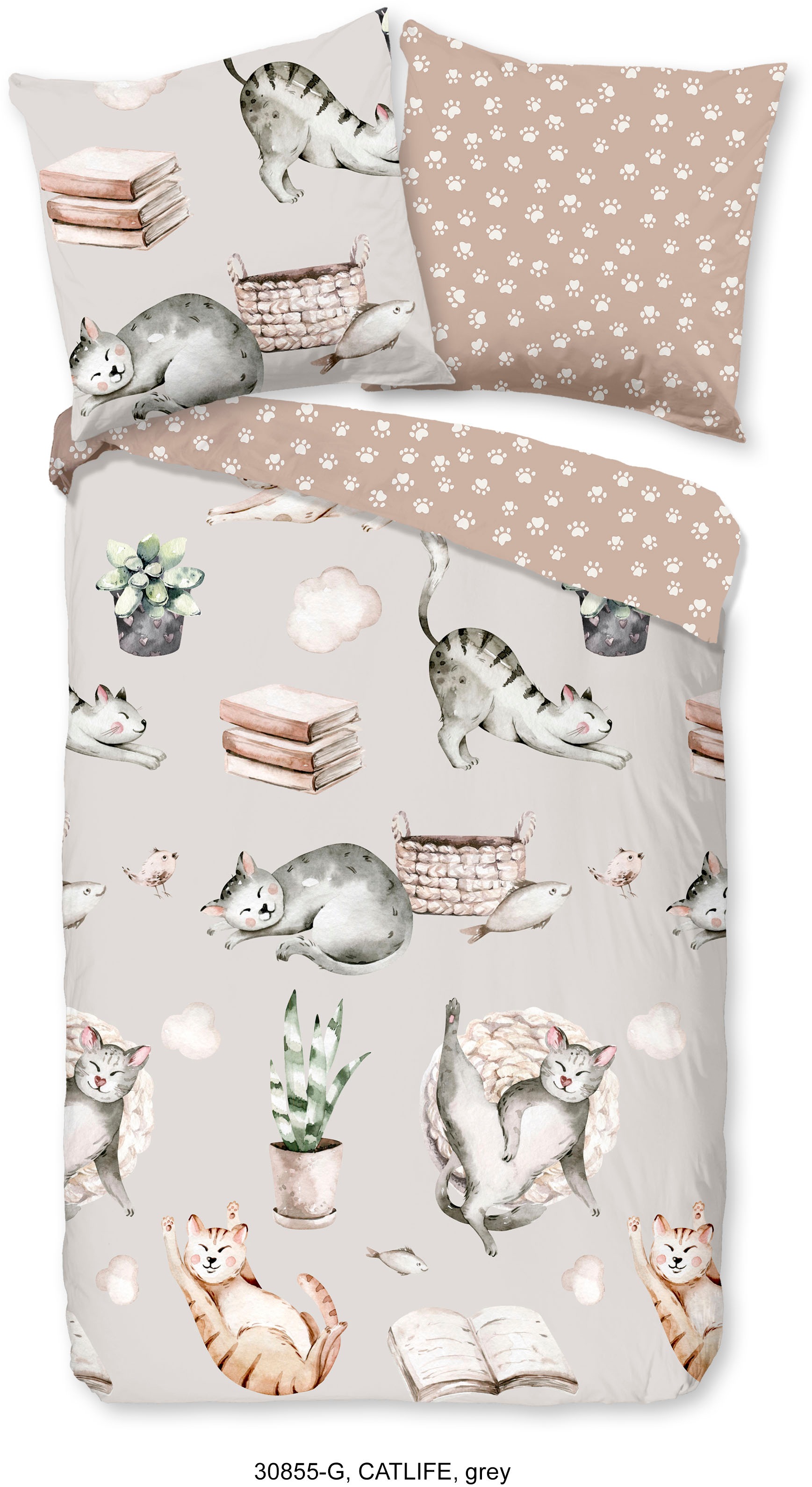 good morning Kinderbettwäsche "Catlife" 2 Stk. tlg. Baumwolle, 135x200, Rei günstig online kaufen