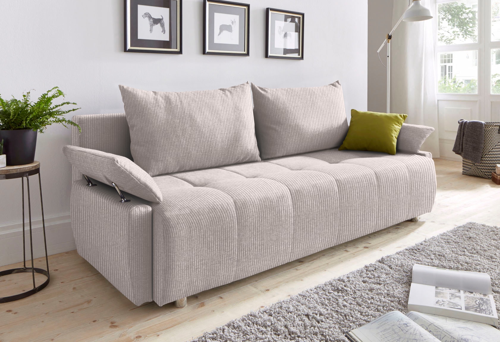 COLLECTION AB Schlafsofa "Funtastic, B: 212 cm, Liegefl. 145x187 cm, Armteilverstellung" Schlaffunktion, Bettkasten & Zierkissen, Gästebett mit Federkern