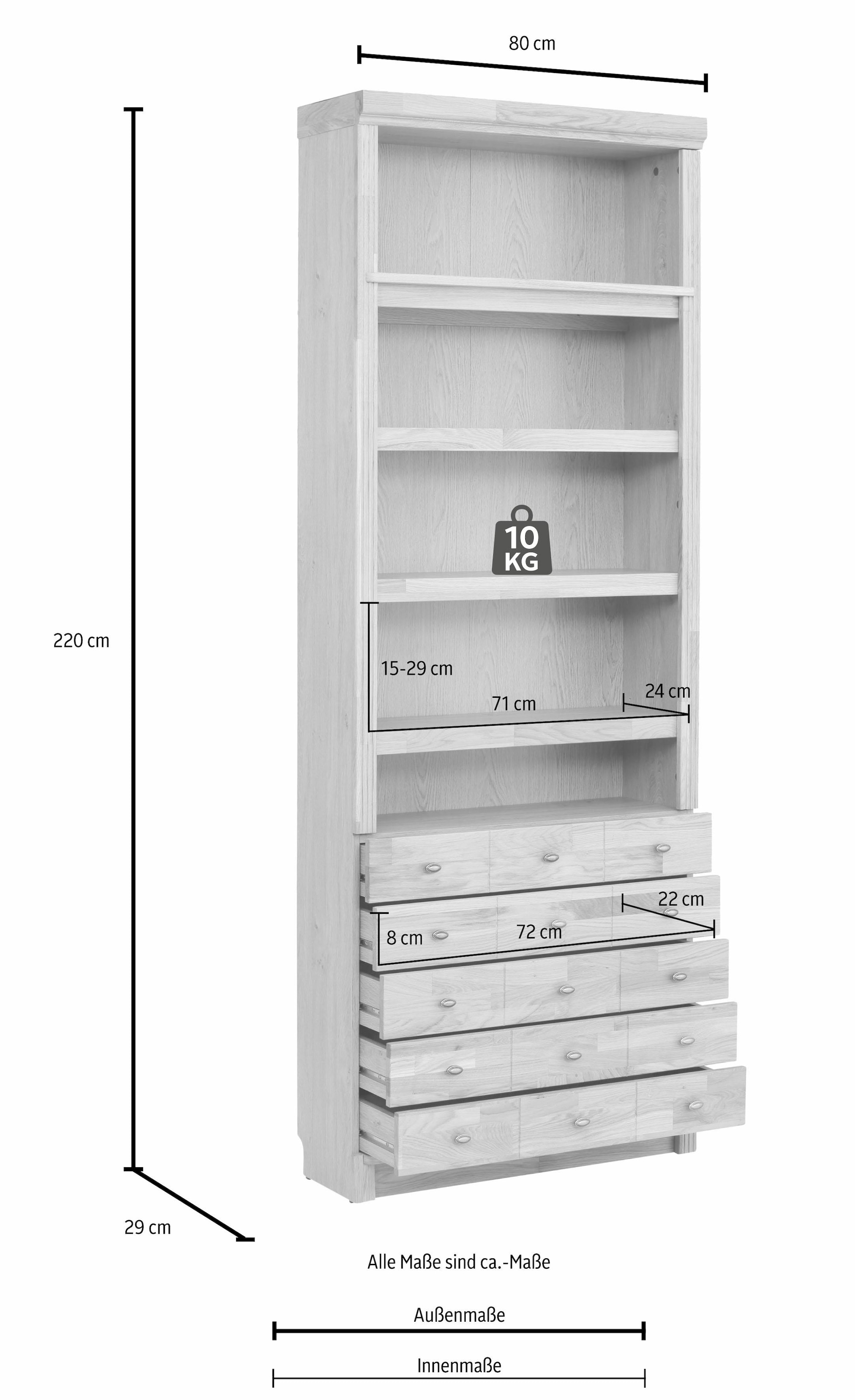 in Bücherregal 5 29 »Soeren«, BAUR Tiefe massiver | 2 mit Schubkästen aus kaufen Höhen, cm, affaire Kiefer, Home