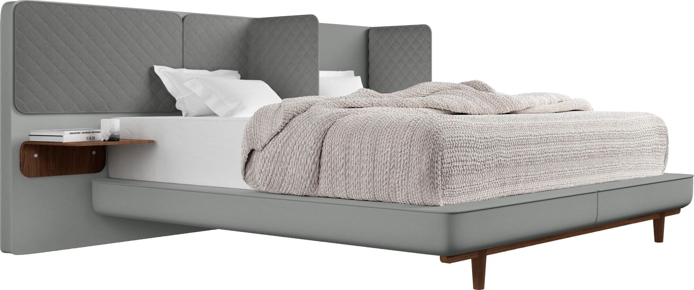Schlaraffia Boxspringbett »Silence«, in Grau, Nachtkonsole und Holzfuß in Nussbaum