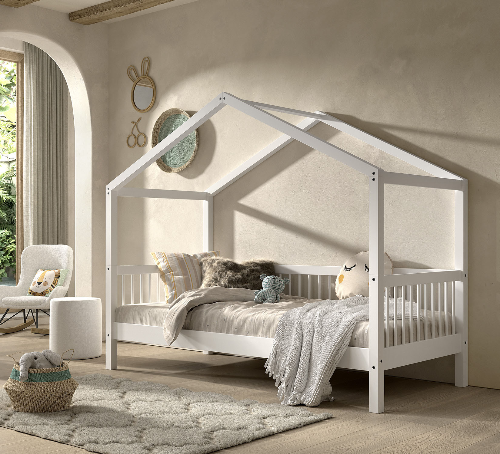 Vipack Hausbett Made in Europe, mit LF 90x200 cm, wahlweise mit o. ohne Bettschublade, Buche weiß