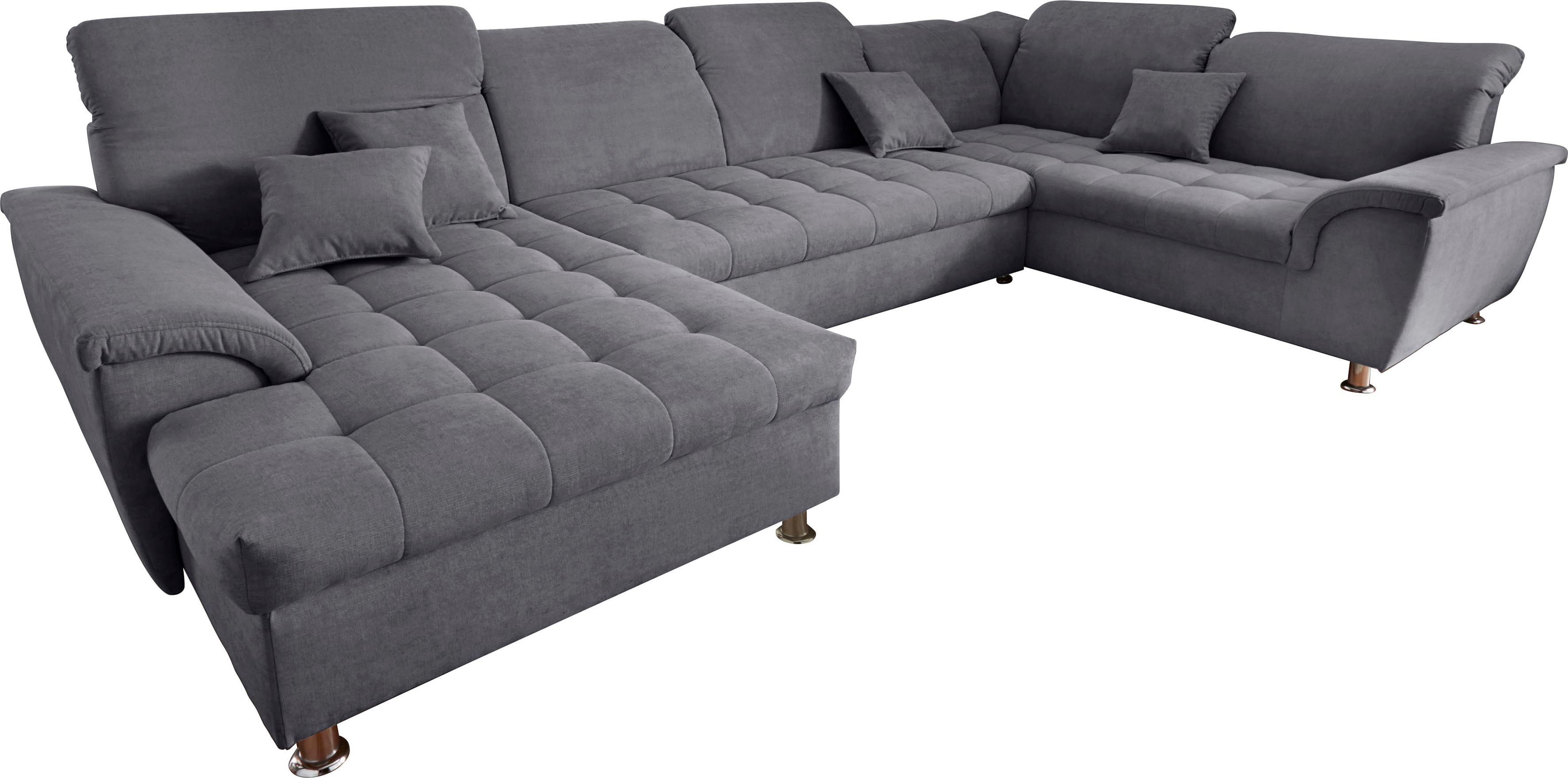 DOMO collection "FRANZI mit Kopfteilverstellung, U-Form mit viel Platz, bequem" XXL-Sofa, U-Form, belastbar bis 140kg/Sitz, dunkelgrau, Breite: 352cm