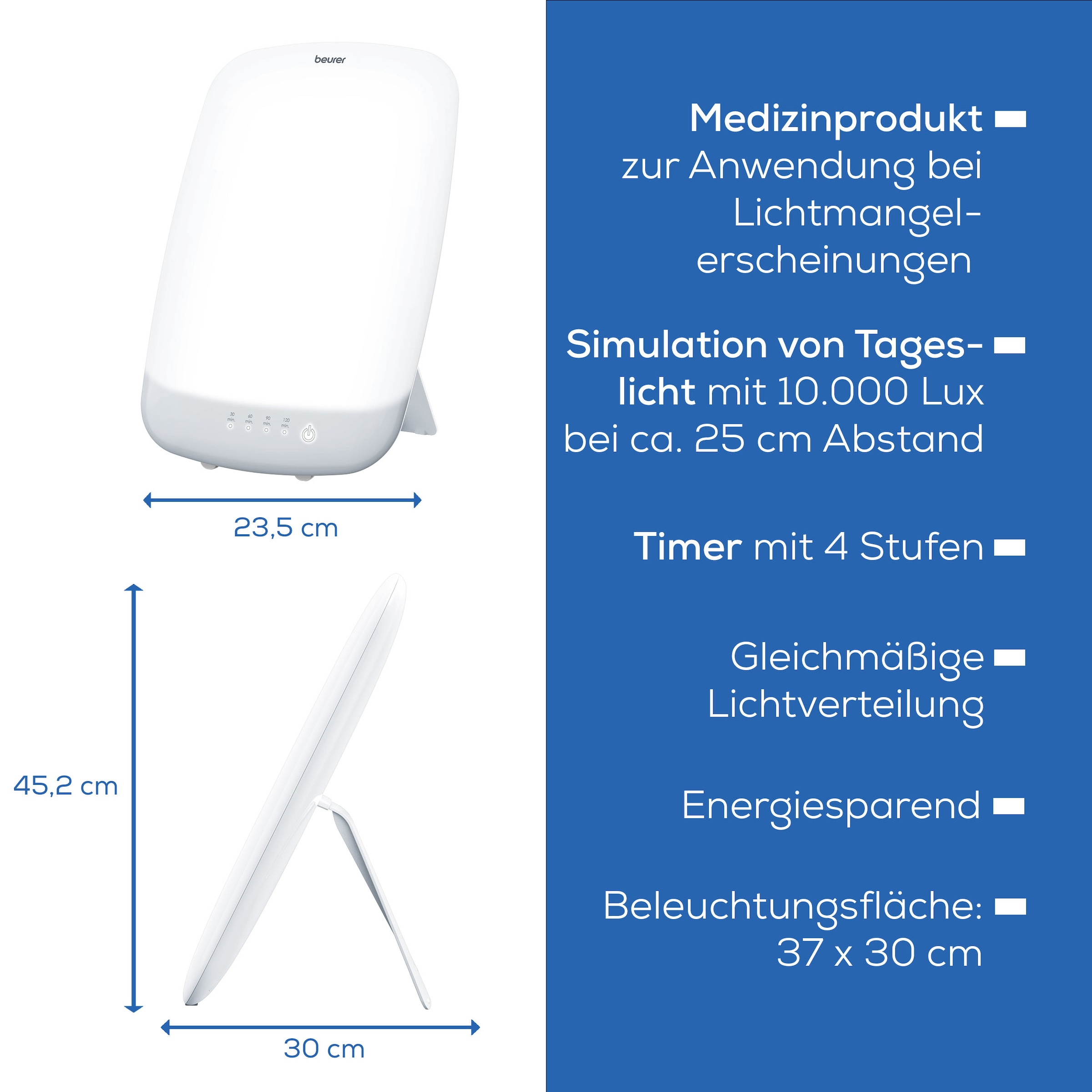 BEURER Tageslichtlampe »TL 85 zur Anwendung bei Lichtmangelerscheinungen in dunklen Monaten«, 10.000 Lux Lichtstärke, Medizinprodukt, gleichmäßige Ausleuchtung