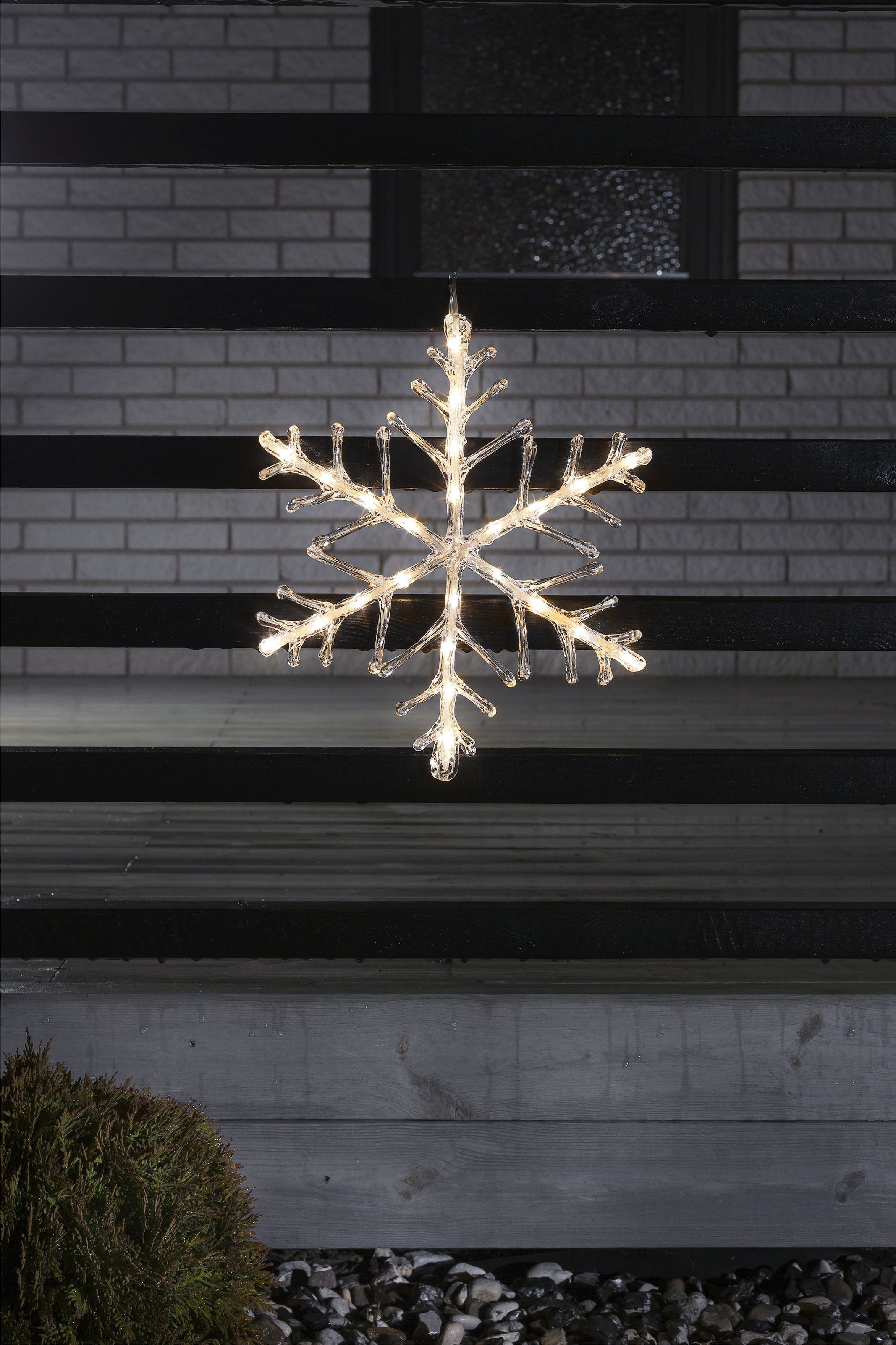 KONSTSMIDE LED Stern, 24 flammig-flammig, LED Acryl Schneeflocke, mit 6h Timer, 24 warm weiße Dioden