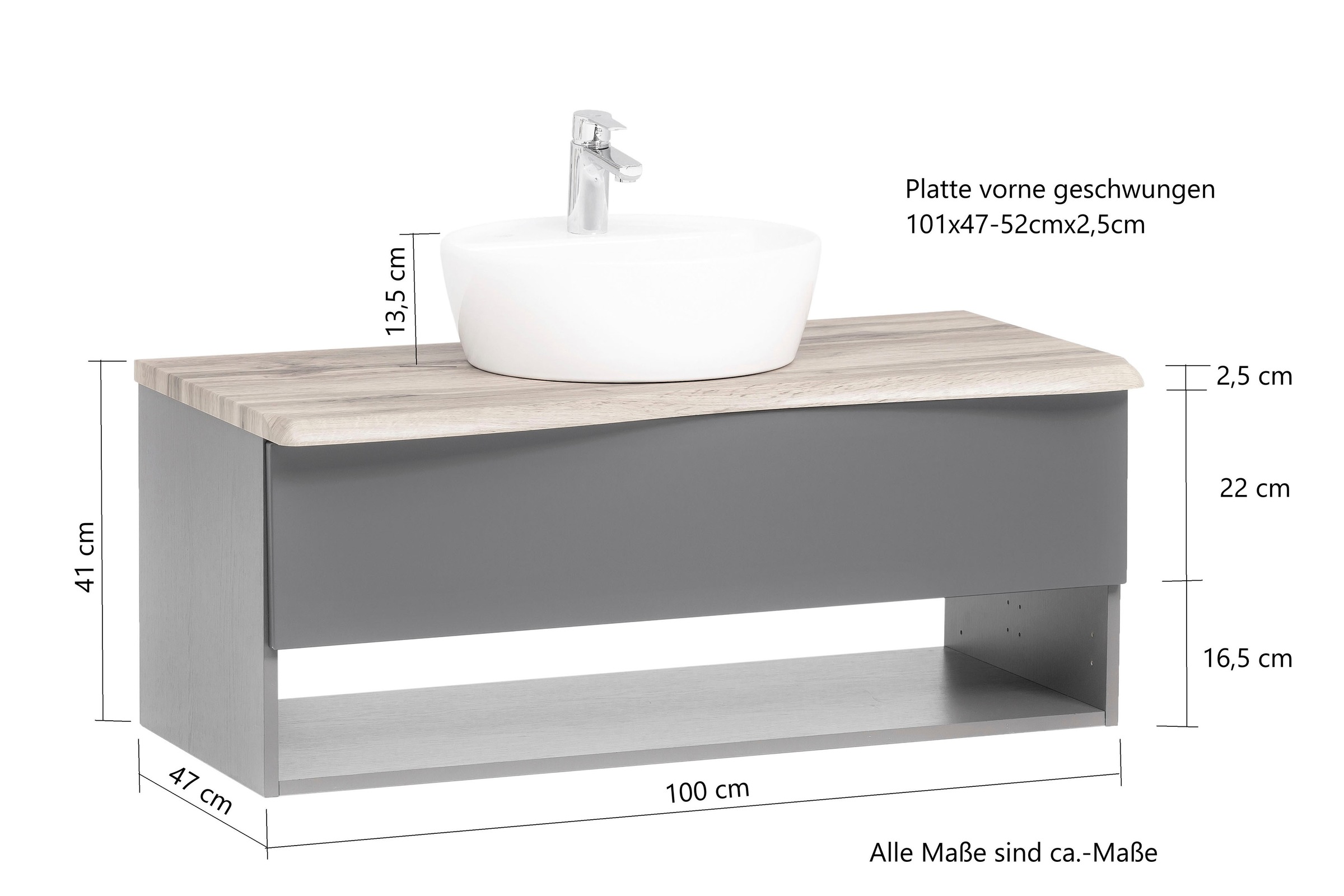 welltime Waschbeckenschrank »Stubach«, Bad, Abdeckplatte mit Baumkante, Breite 100 cm