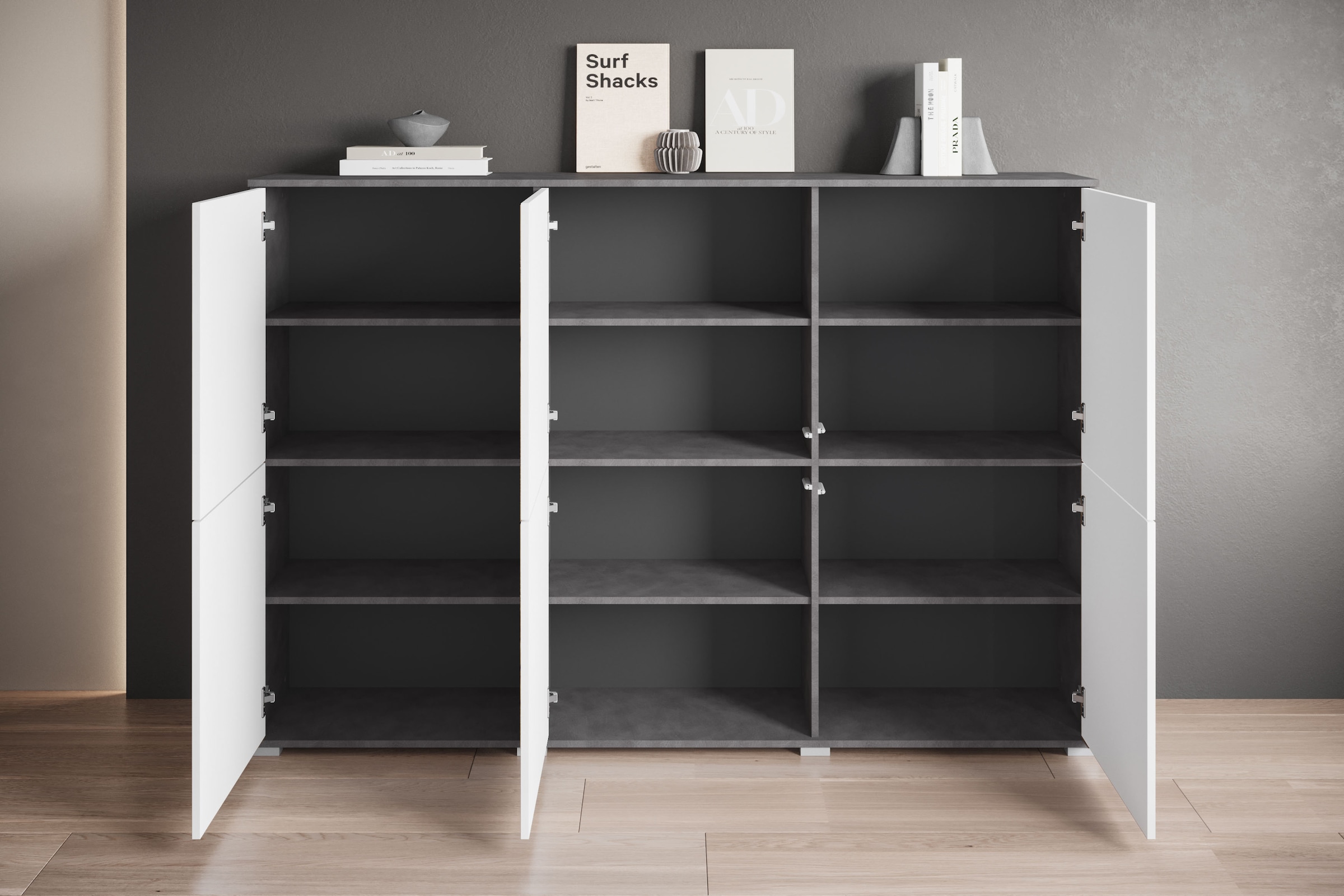 INOSIGN Highboard »Kenia, moderne grifflose Hochkommode mit 6 Türen, Breite 180 cm«, (1 St.), Push-to-Open-Fronten, höhenverstellbaren Einlegeböden